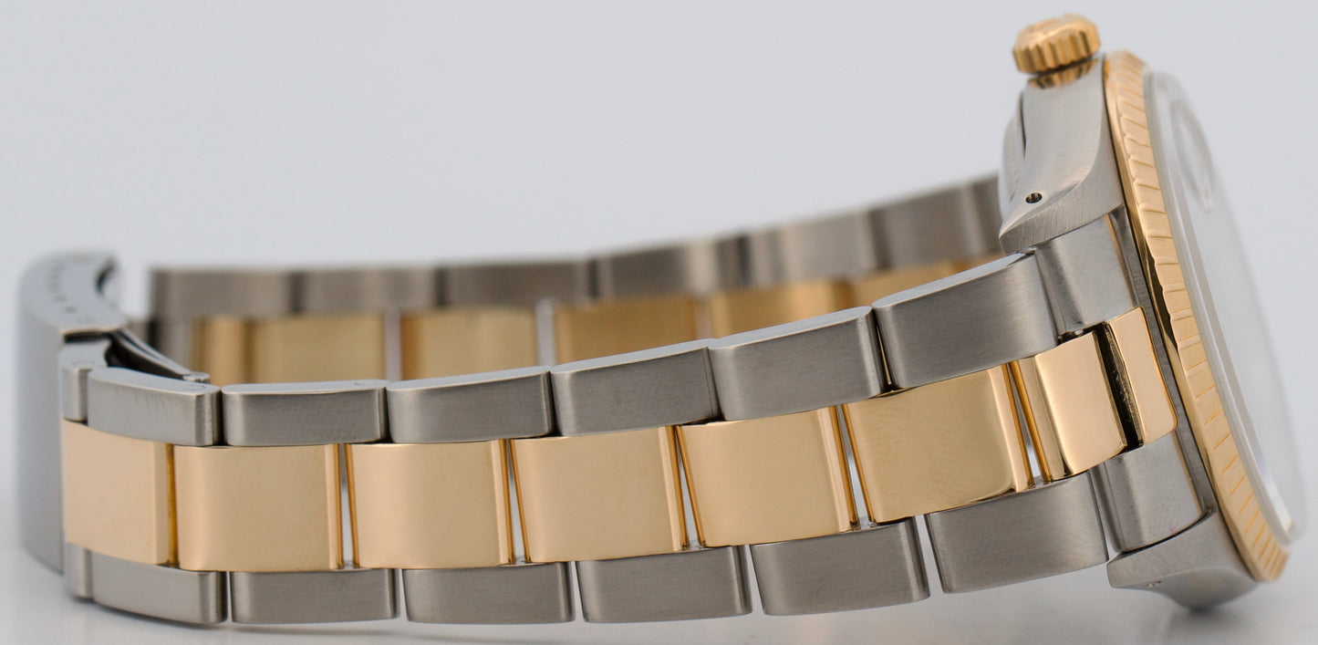 Rolex Oyster Perpetual Date 34mm WHITE ROMAN 18K Steel Engine-Turned 15233 Watch