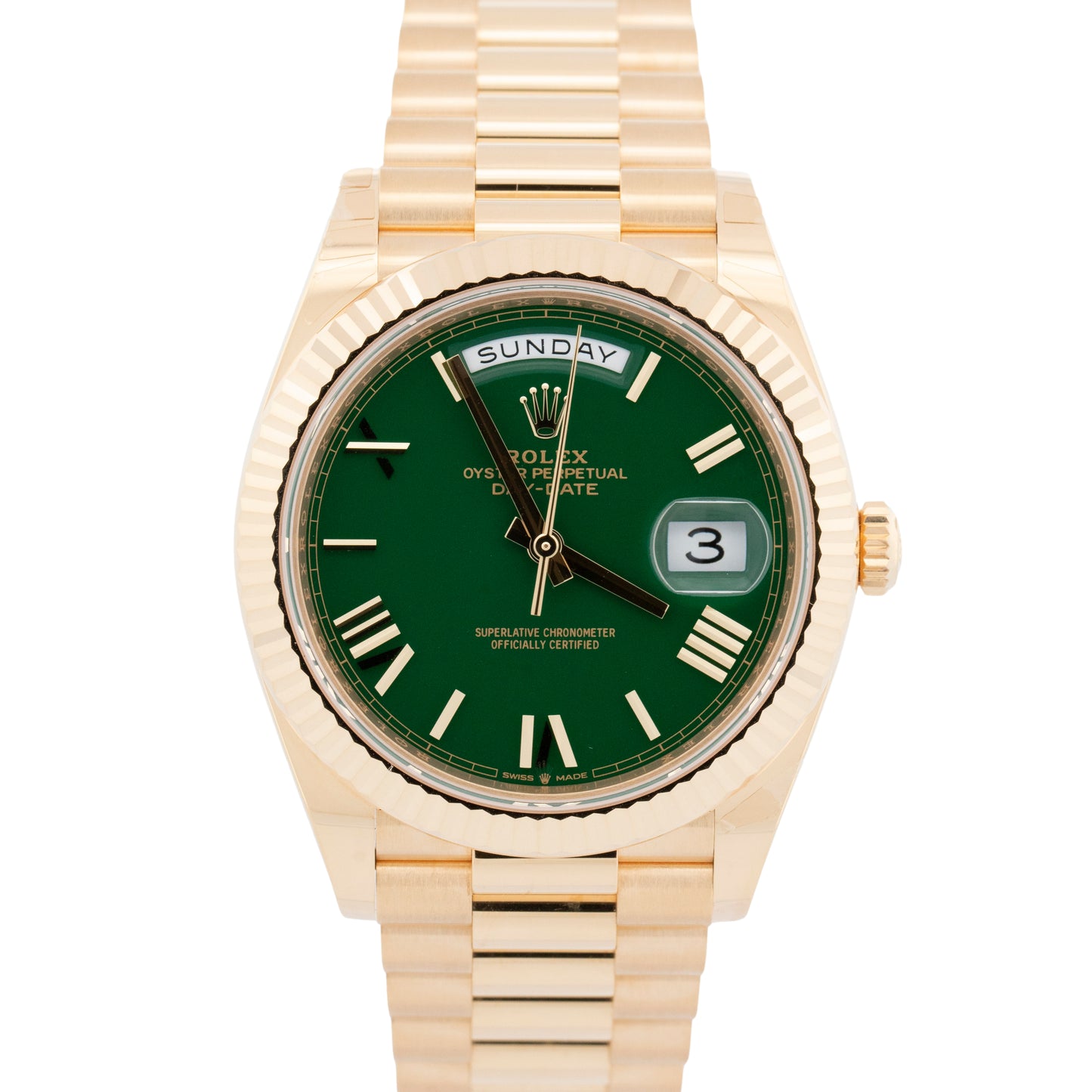 New 2026 Rolex Day-Date 228238 Green 18K Yellow Gold 40mm Watch Box Papers