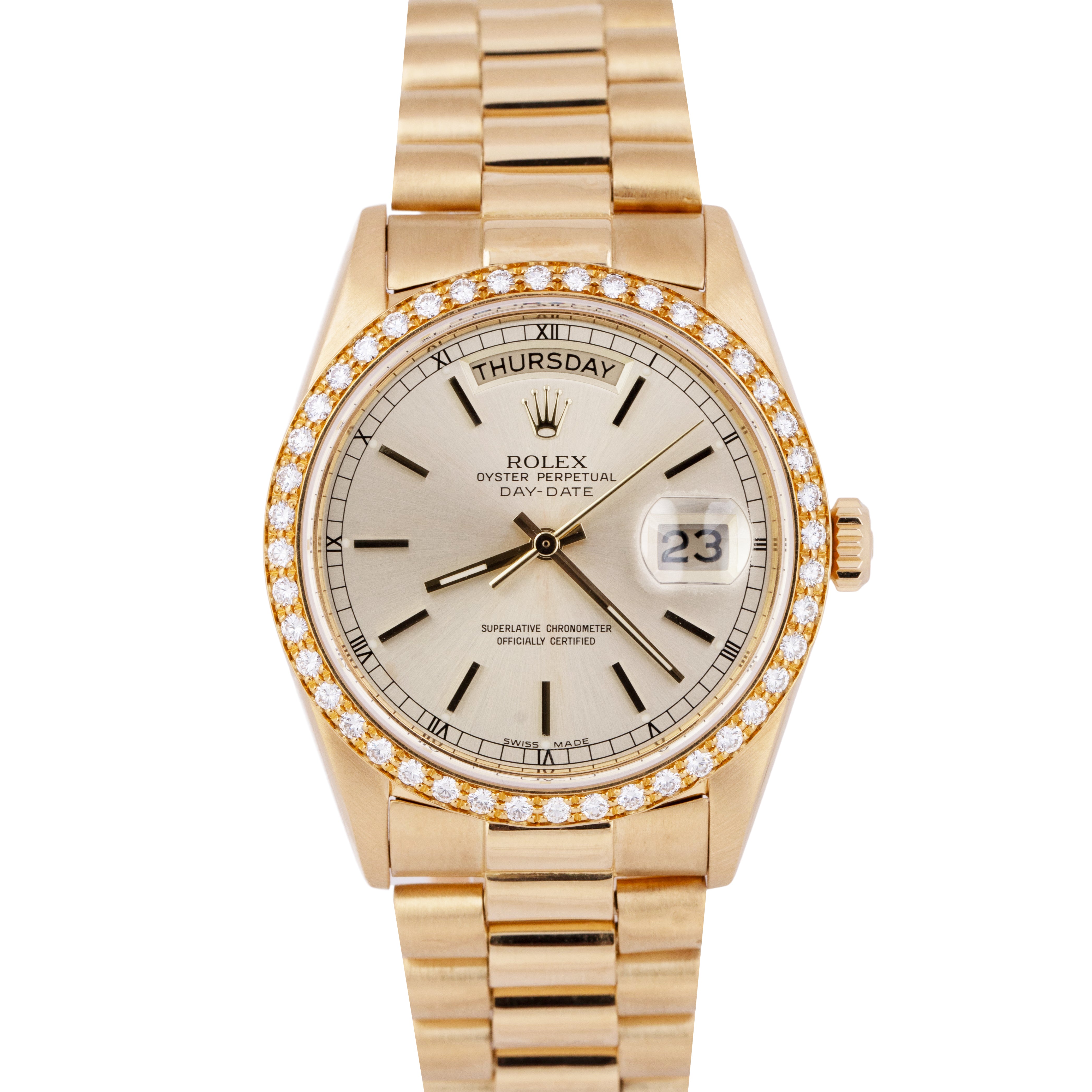 Rolex Day Date President 36mm Silver FACTORY DIAMOND 18K Yellow