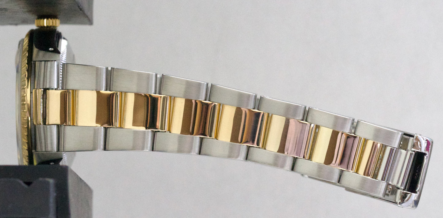 Rolex Oyster Perpetual Date 34mm WHITE ROMAN 18K Steel Engine-Turned 15233 Watch