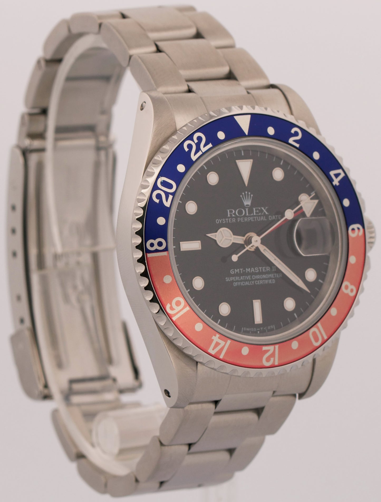 1996 Rolex GMT-Master II 40mm Faded Pepsi Red Blue Stainless Steel Oyster 16710