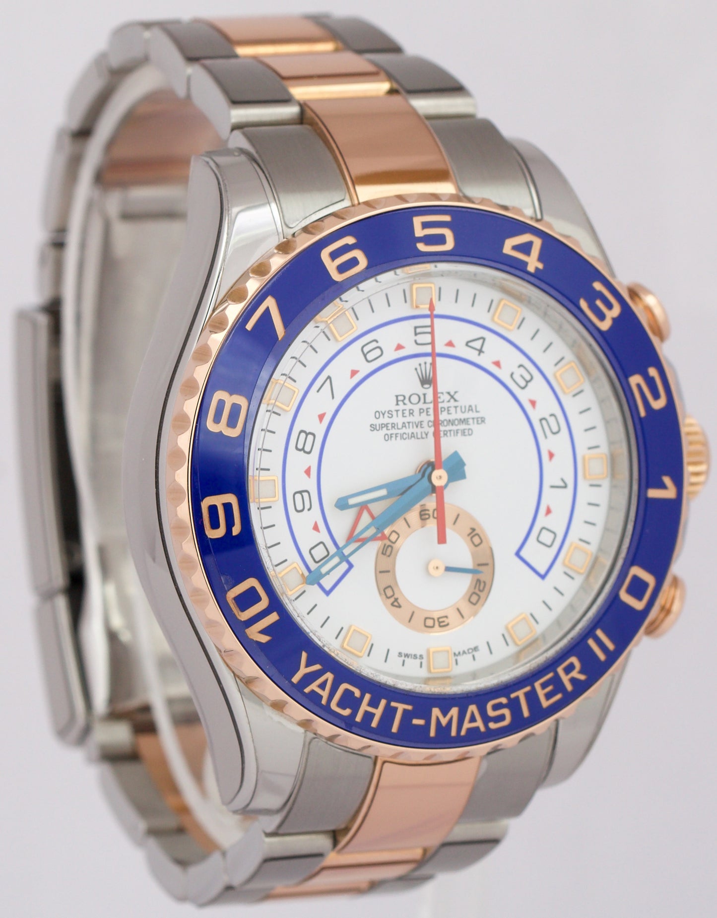 PAPERS Rolex Yacht-Master II 44mm BLUE HANDS 18K Rose Gold Steel 116681 BOX