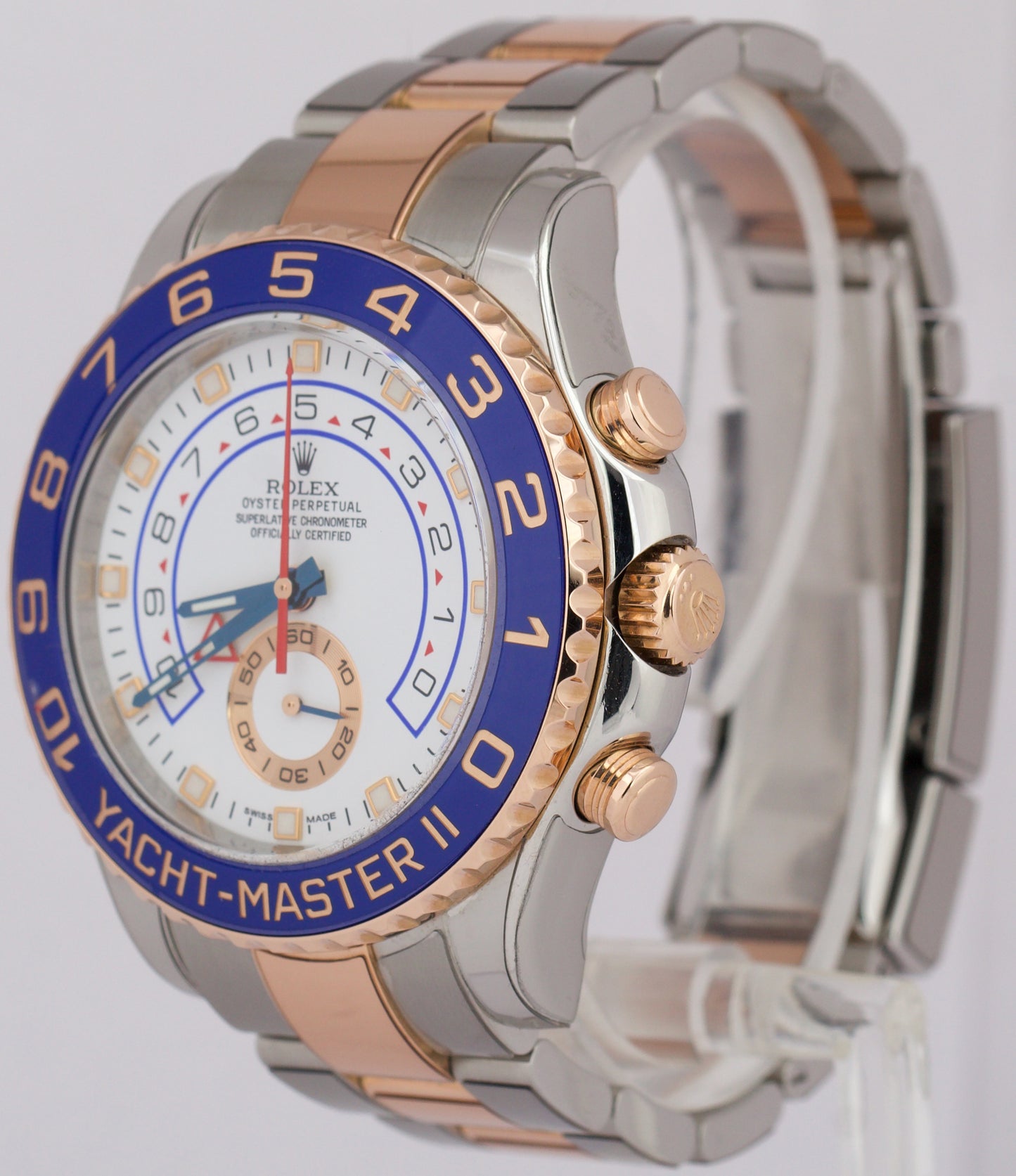 PAPERS Rolex Yacht-Master II 44mm BLUE HANDS 18K Rose Gold Steel 116681 BOX