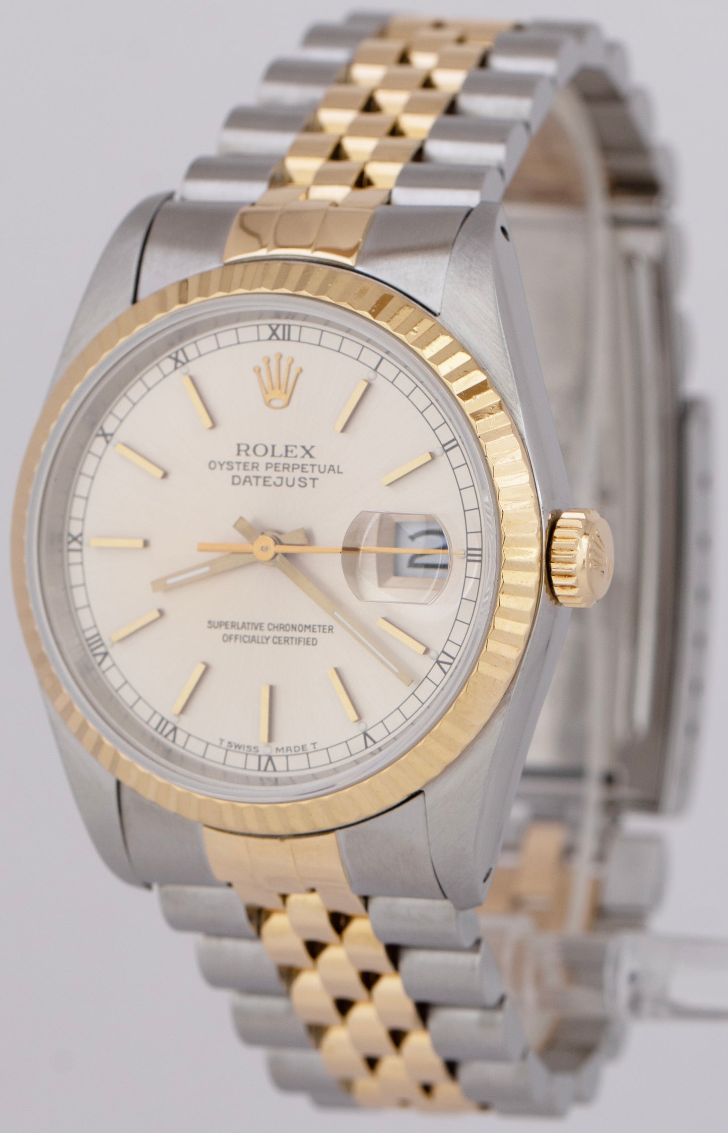 PAPERS Rolex DateJust 36mm PAPERS Silver Yellow Gold Stainless Watch 16233 BOX