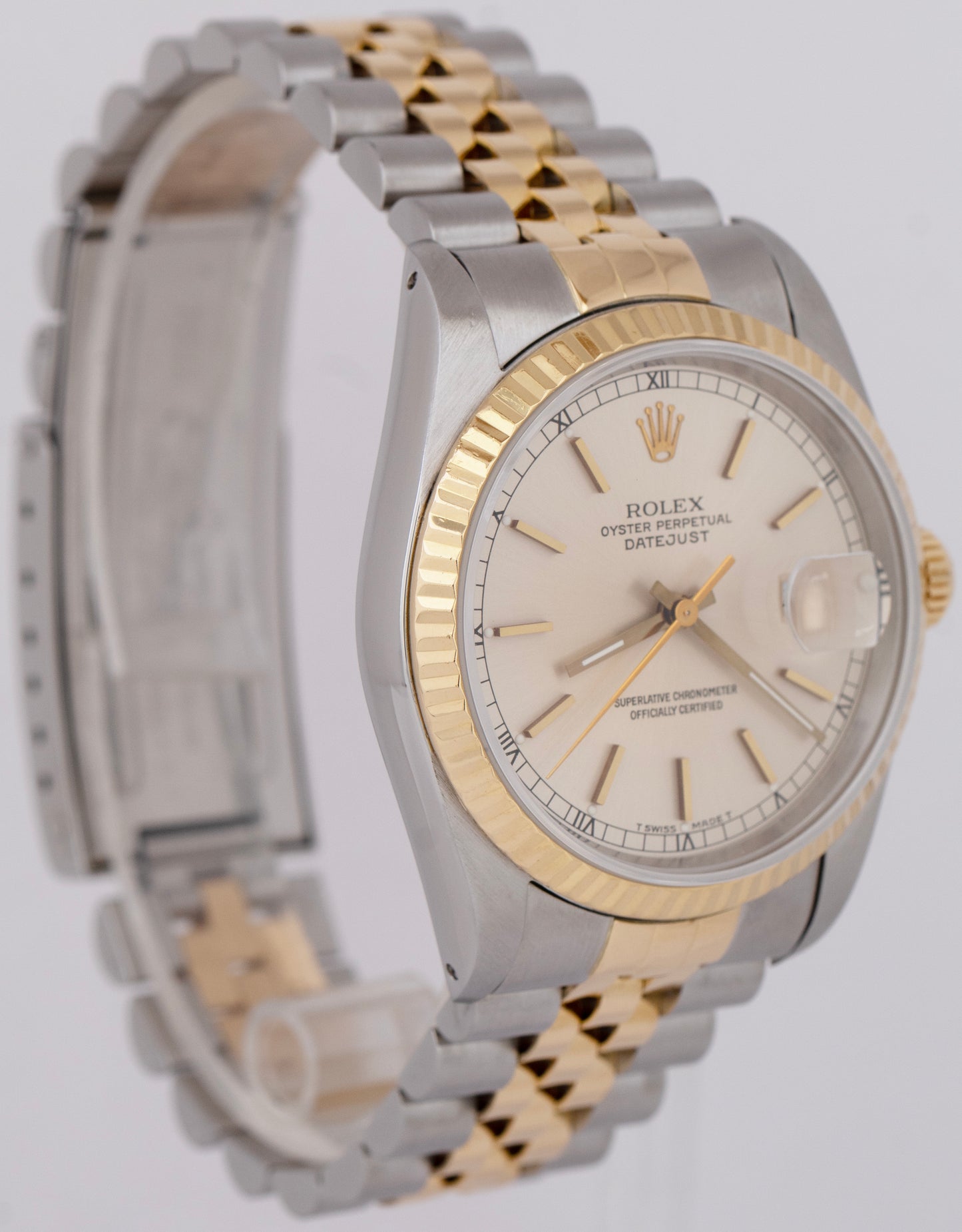 PAPERS Rolex DateJust 36mm PAPERS Silver Yellow Gold Stainless Watch 16233 BOX