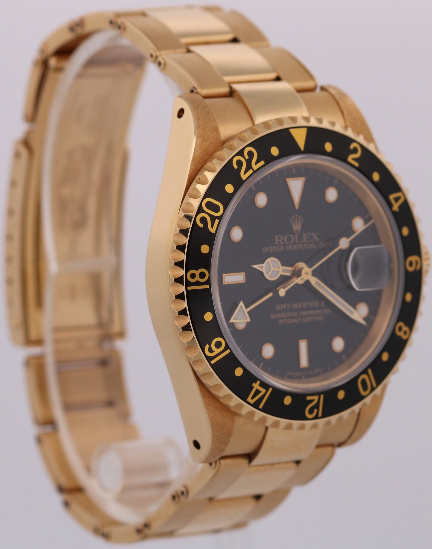 UNPOLISHED 1990 PAPERS Rolex GMT-Master II Black 40mm Yellow Gold 16718 BOX