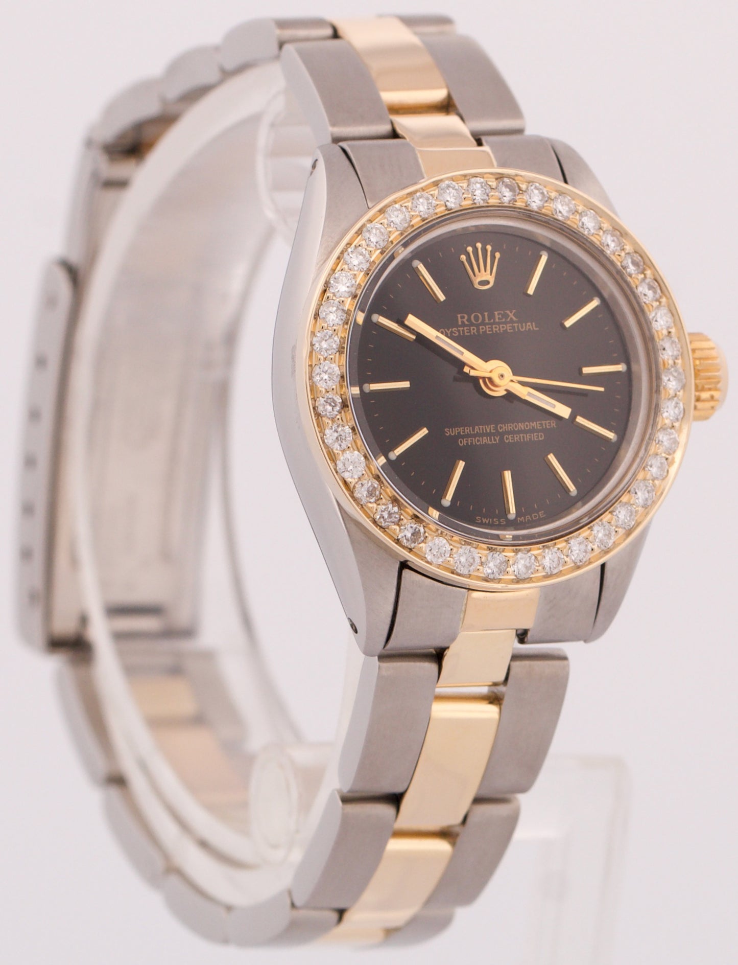 Rolex Oyster Perpetual 26mm 18K Yellow Gold BLACK DIAMOND Steel OYSTER 6719 BOX