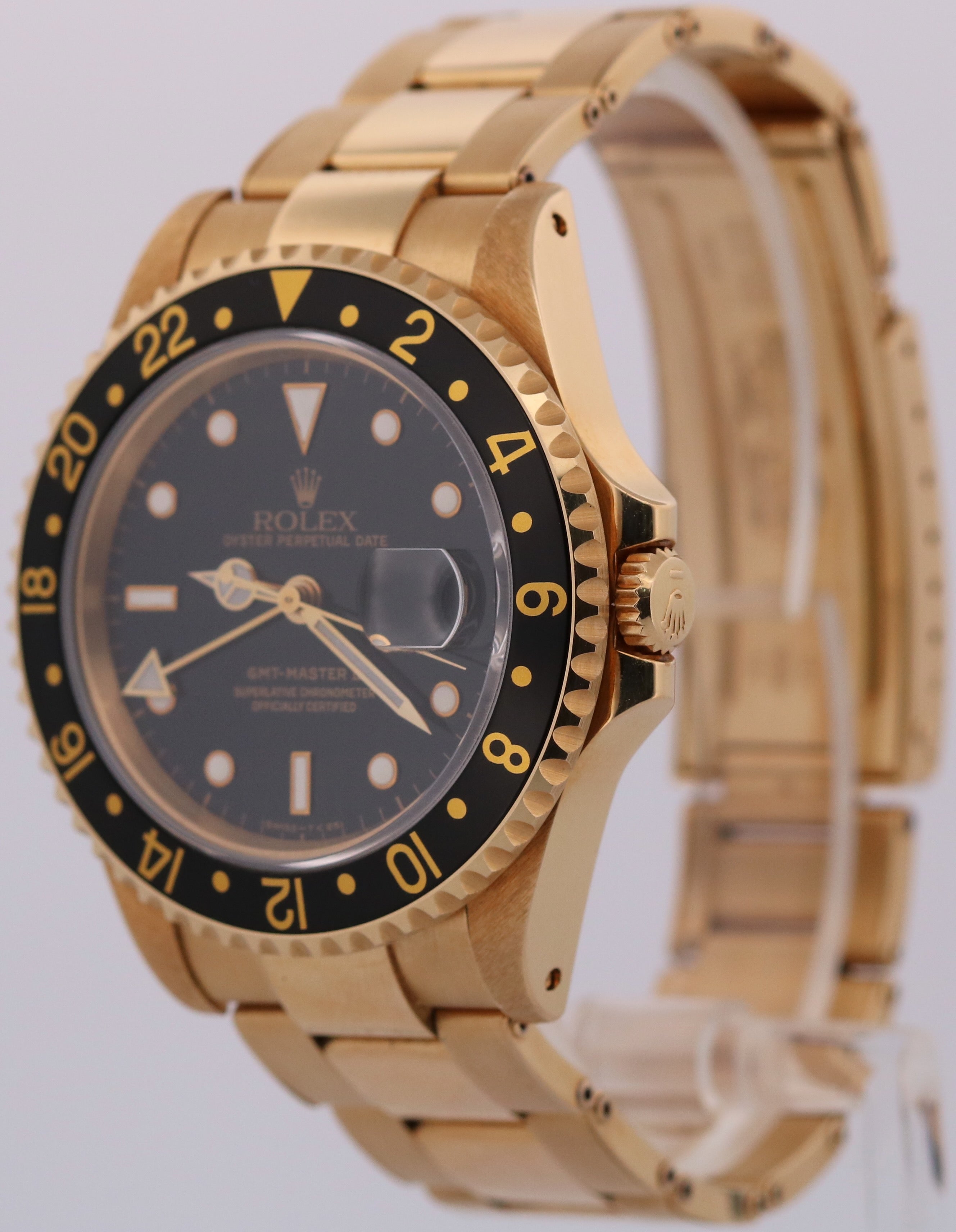 UNPOLISHED 1990 PAPERS Rolex GMT-Master II Black 40mm Yellow Gold