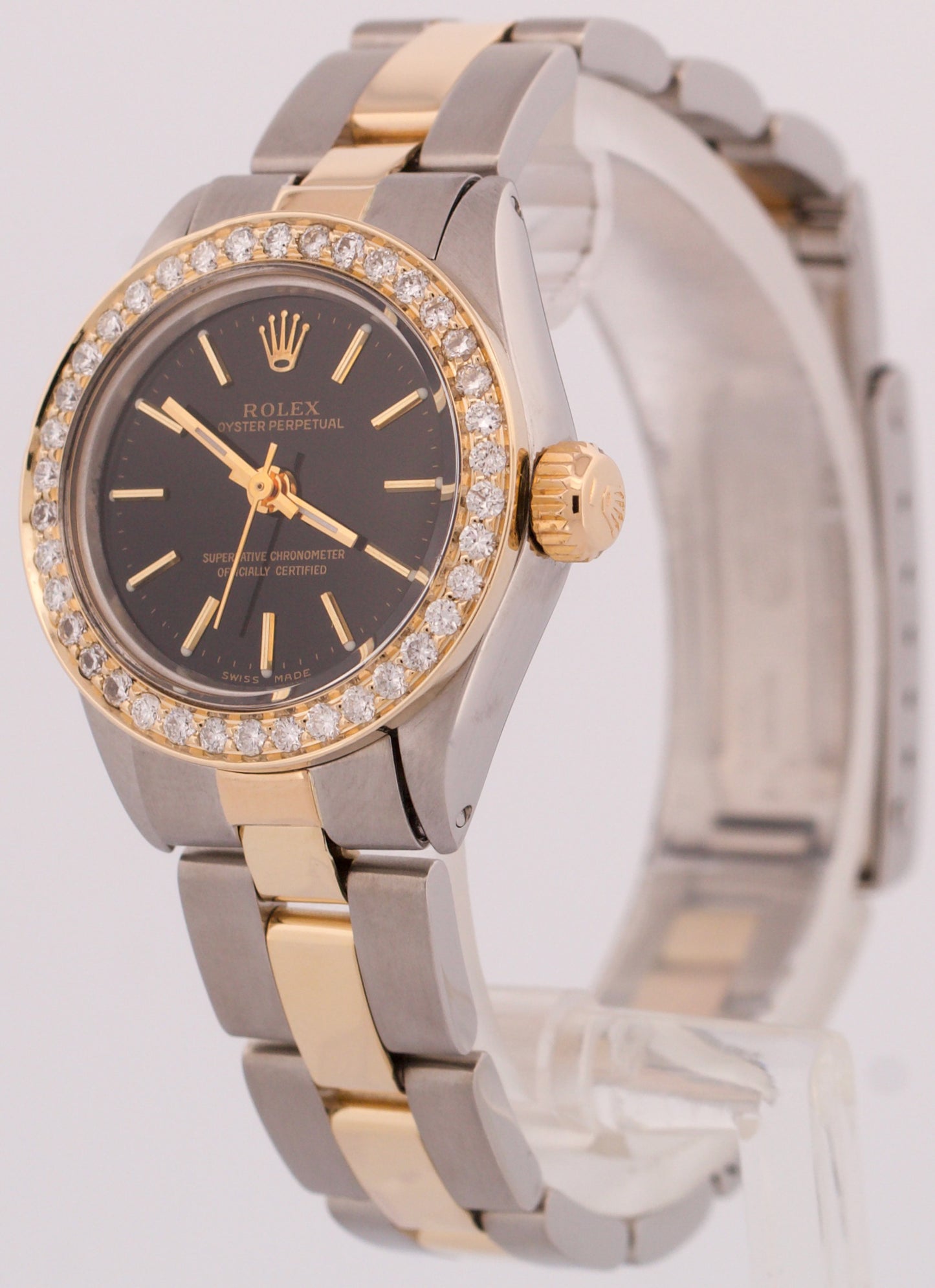 Rolex Oyster Perpetual 26mm 18K Yellow Gold BLACK DIAMOND Steel OYSTER 6719 BOX