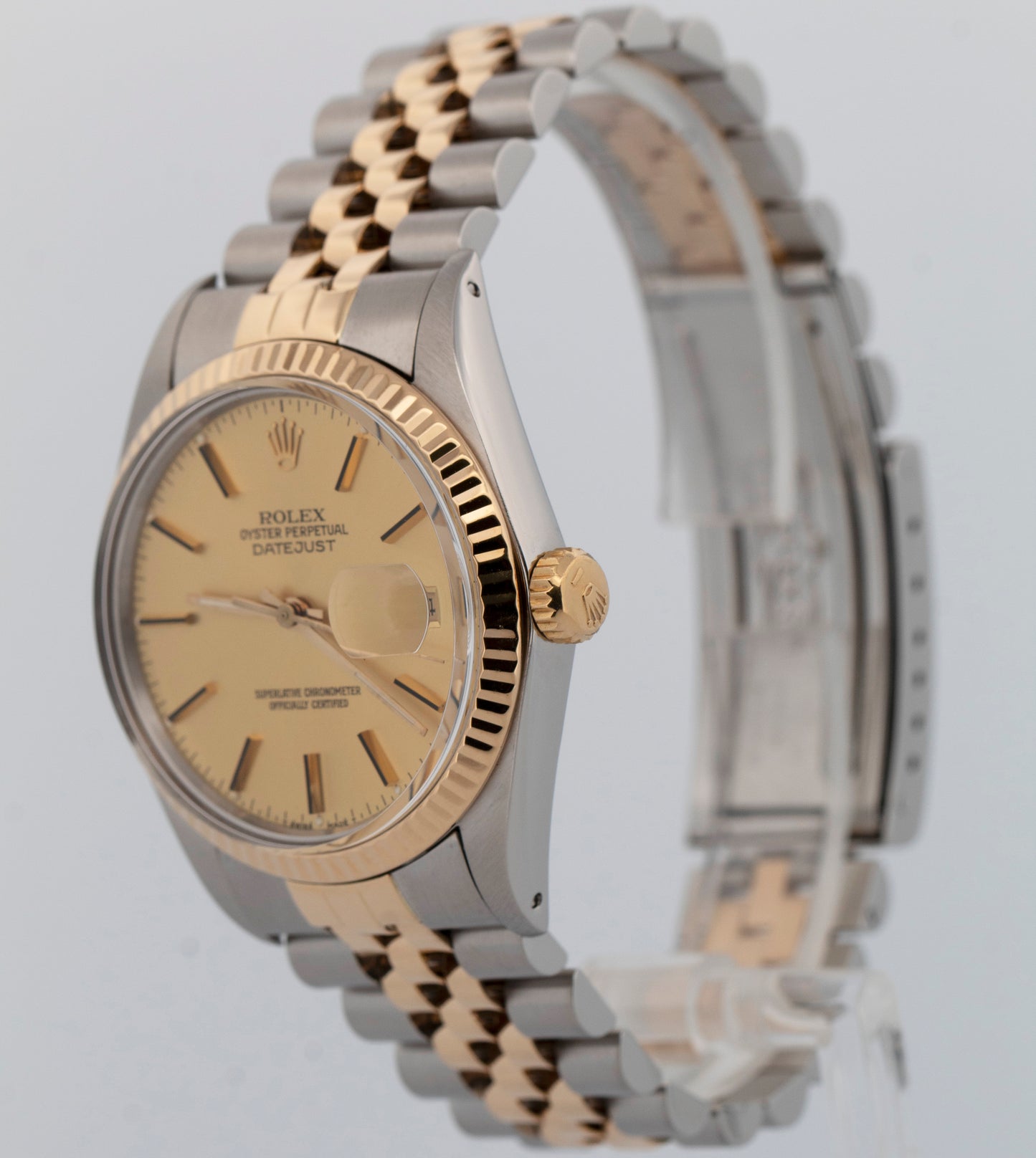 Rolex DateJust CHAMPAGNE Two-Tone 18K Yellow Gold Steel 36mm 16013 Watch