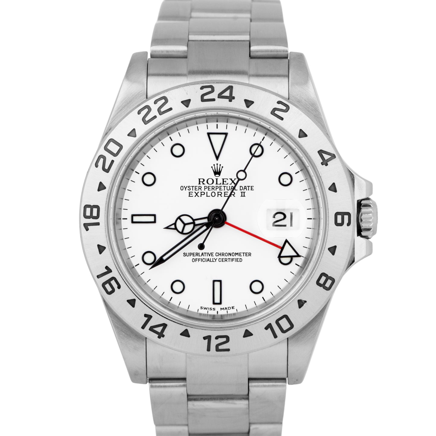 Rolex Explorer II Polar White Stainless Steel NO-HOLES CASE 40mm Watch 16570