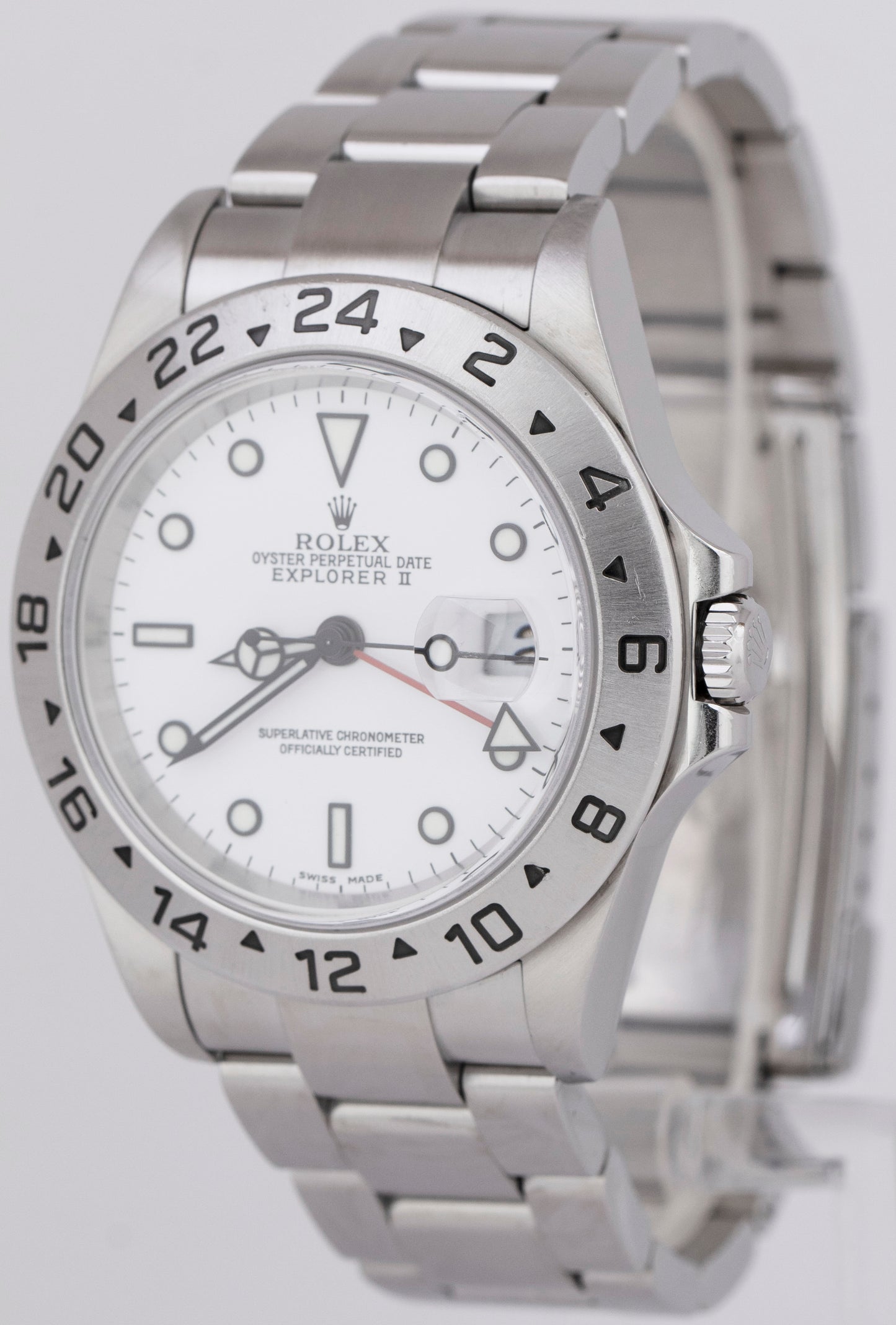 Rolex Explorer II Polar White Stainless Steel NO-HOLES CASE 40mm Watch 16570