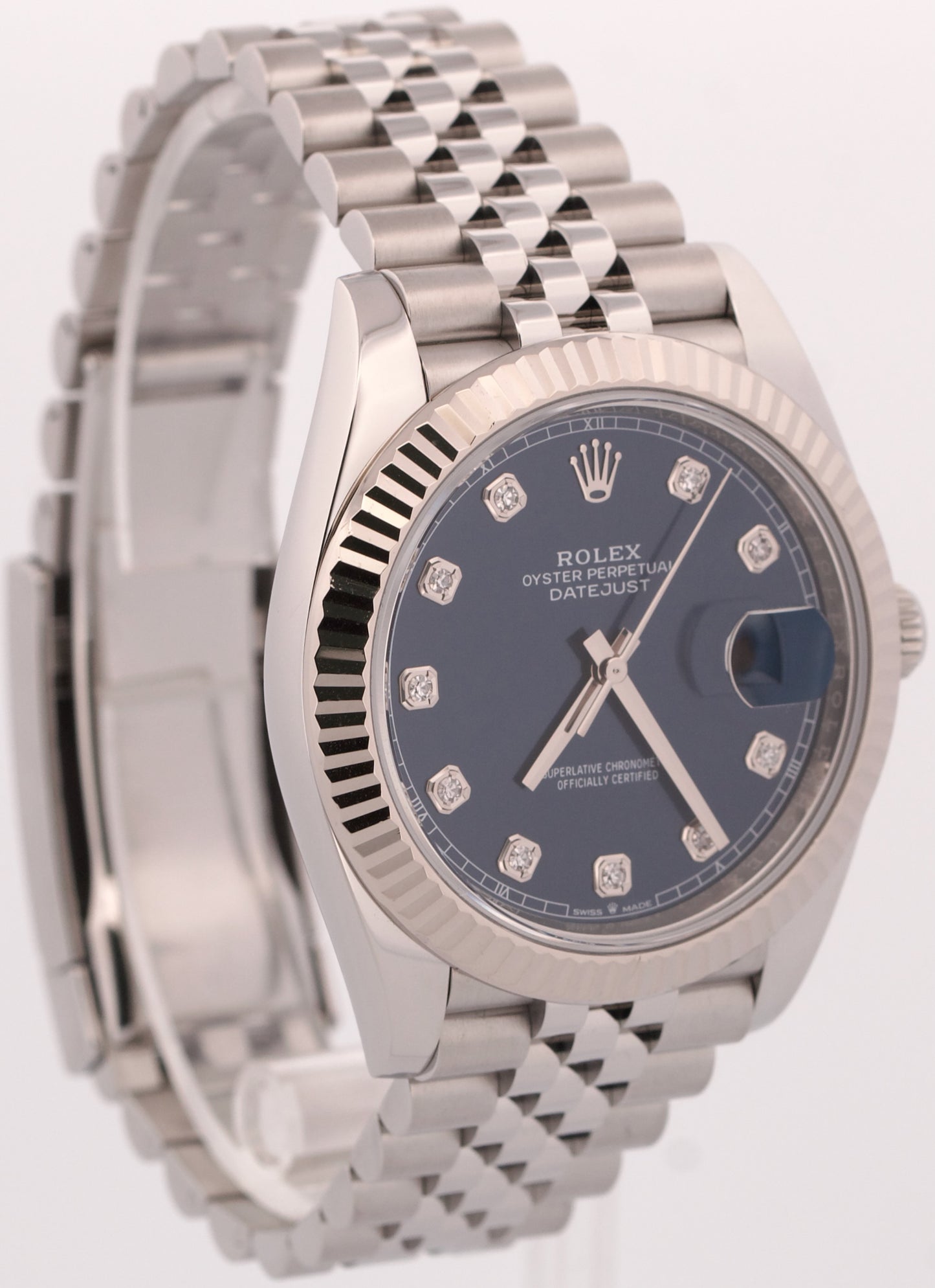 2023 PAPERS Rolex DateJust 41 BLUE DIAMOND 18K Gold 41mm JUBILEE 126334 BOX