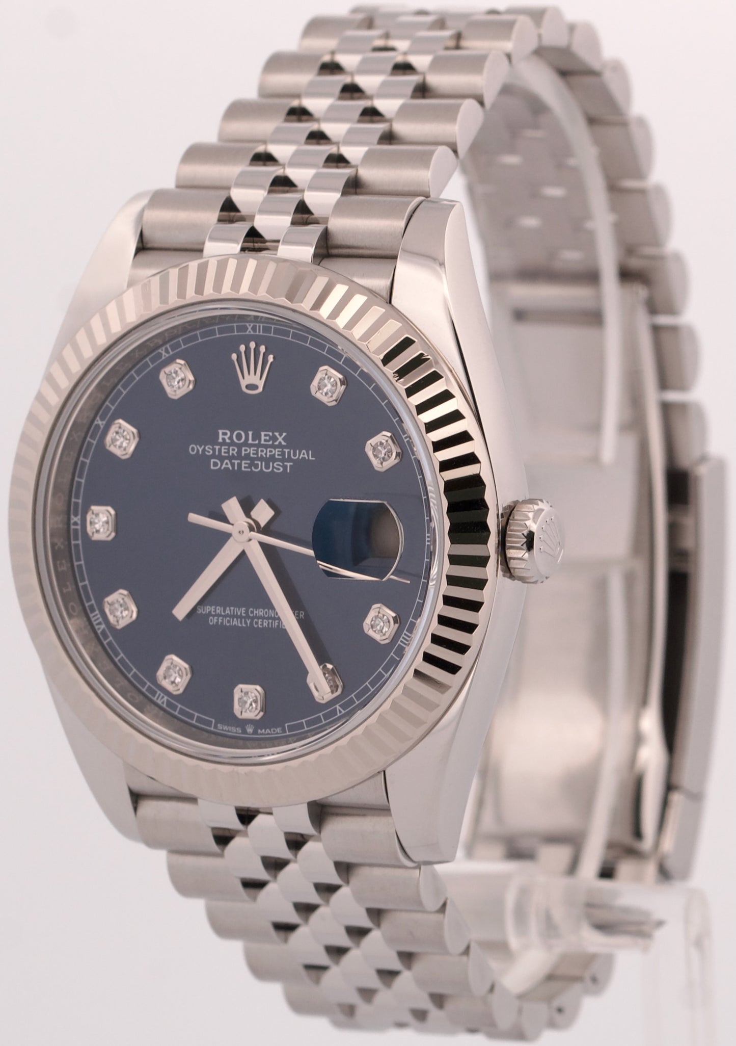 2023 PAPERS Rolex DateJust 41 BLUE DIAMOND 18K Gold 41mm JUBILEE 126334 BOX