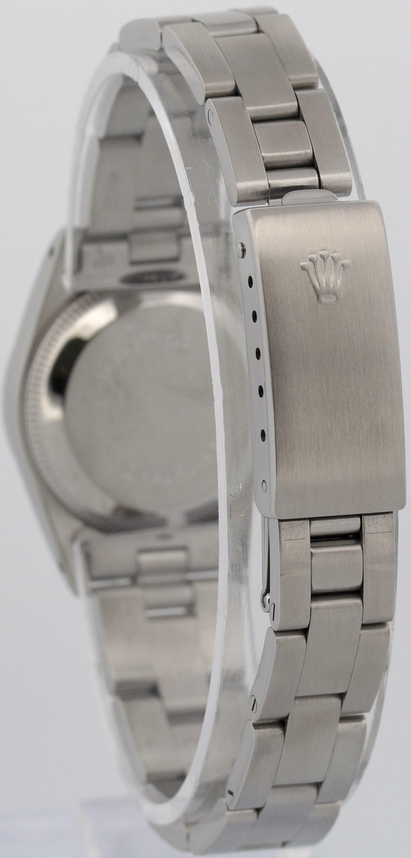 Ladies Rolex Oyster Perpetual PATINA SILVER Engine-Turned Steel 24mm Watch 67230