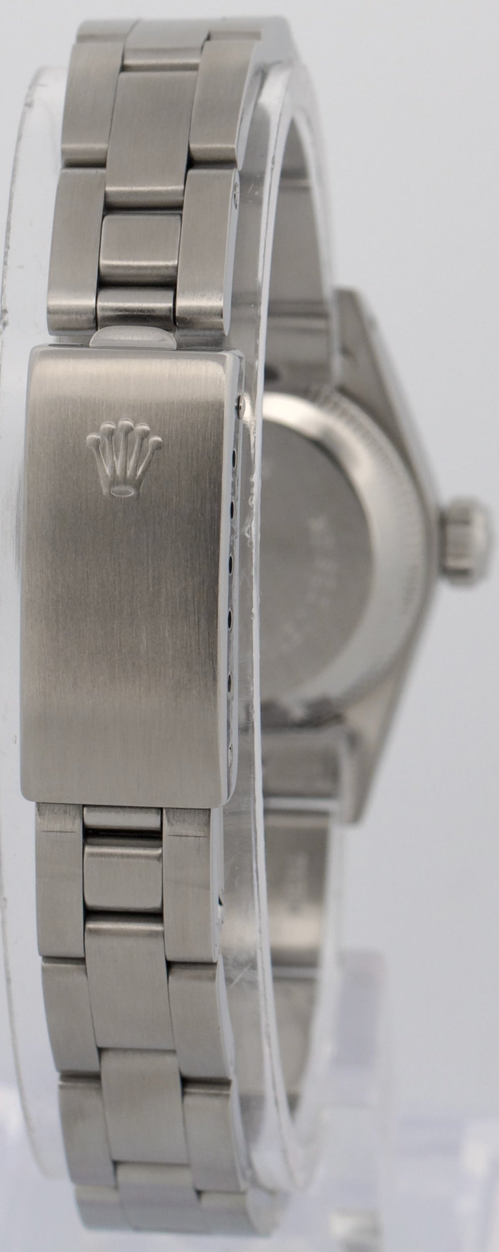 Ladies Rolex Oyster Perpetual PATINA SILVER Engine-Turned Steel 24mm Watch 67230