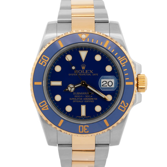 2010 PAPERS Rolex Submariner Date FLAT BLUE Two-Tone 40mm 116613 LB Watch BOX