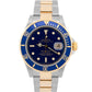 Rolex Submariner Date 40mm BLUE 18K Gold REHAUT No-Holes Steel 16613 Watch