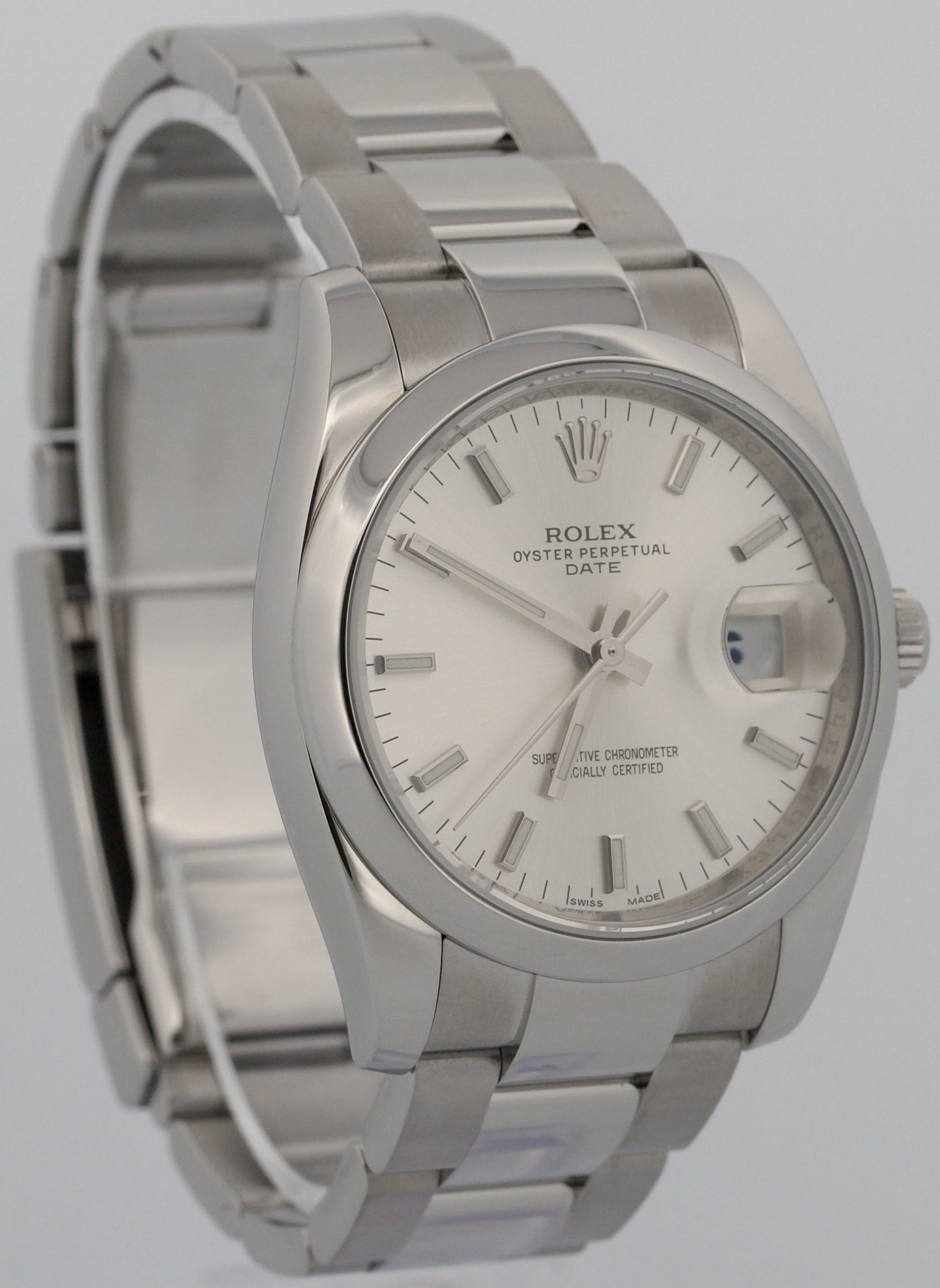 Rolex Oyster Perpetual Date 34mm SILVER Stainless Steel Oyster 115200 Watch