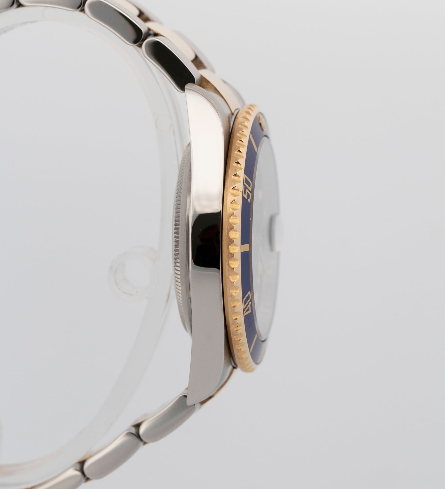 Rolex Submariner Date 40mm BLUE 18K Gold REHAUT No-Holes Steel 16613 Watch