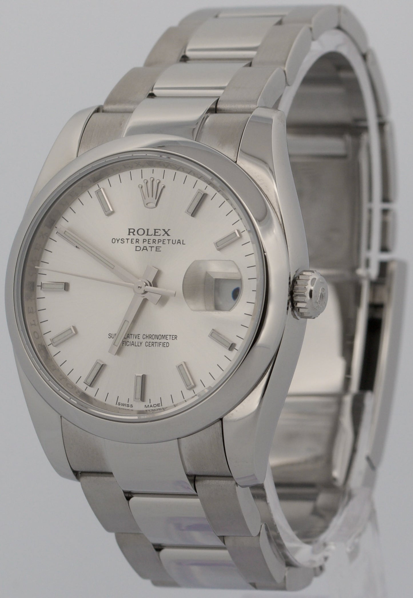 Rolex Oyster Perpetual Date 34mm SILVER Stainless Steel Oyster 115200 Watch