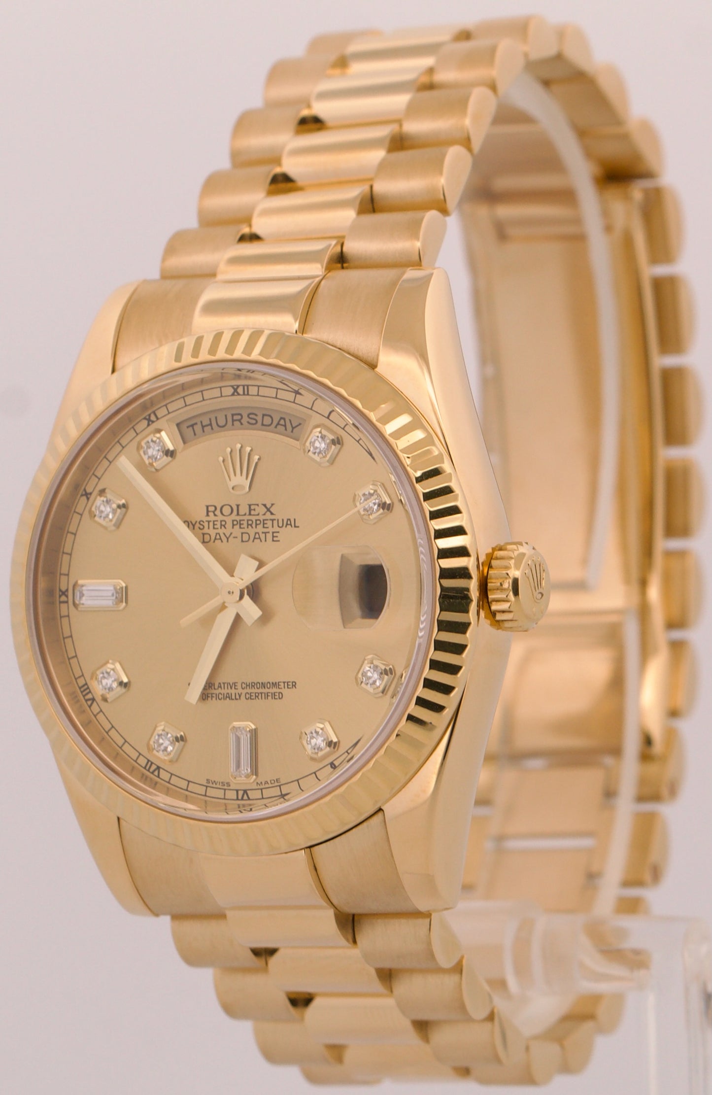Rolex Day-Date President FACTORY CHAMPAGNE DIAMOND 18K Yellow Gold 36mm 118238