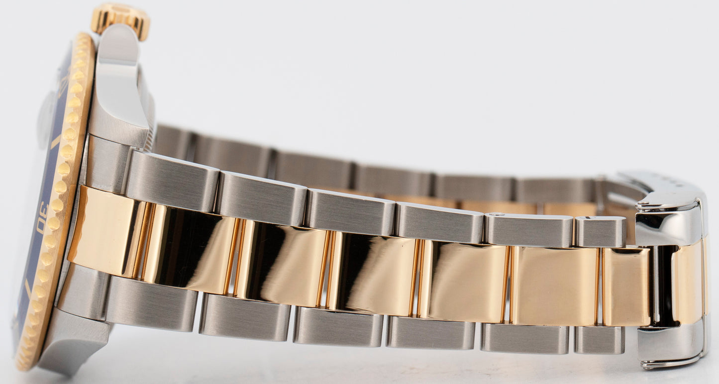 Rolex Submariner Date 40mm BLUE 18K Gold REHAUT No-Holes Steel 16613 Watch