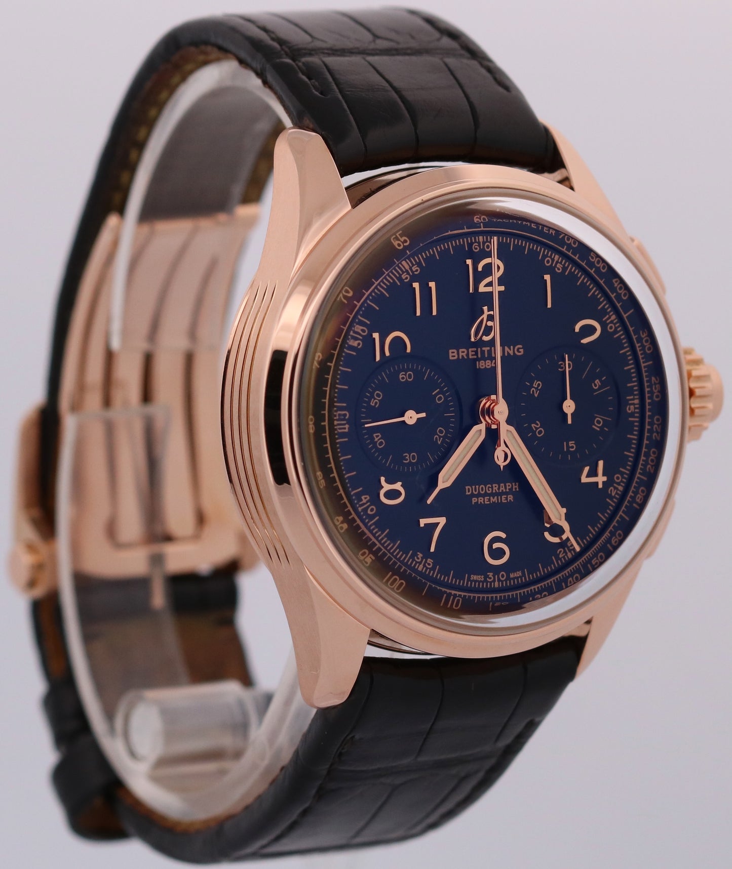 2021 PAPERS Breitling Premier B15 Duograph 18K Rose Gold 42mm Leather RB1510 BOX