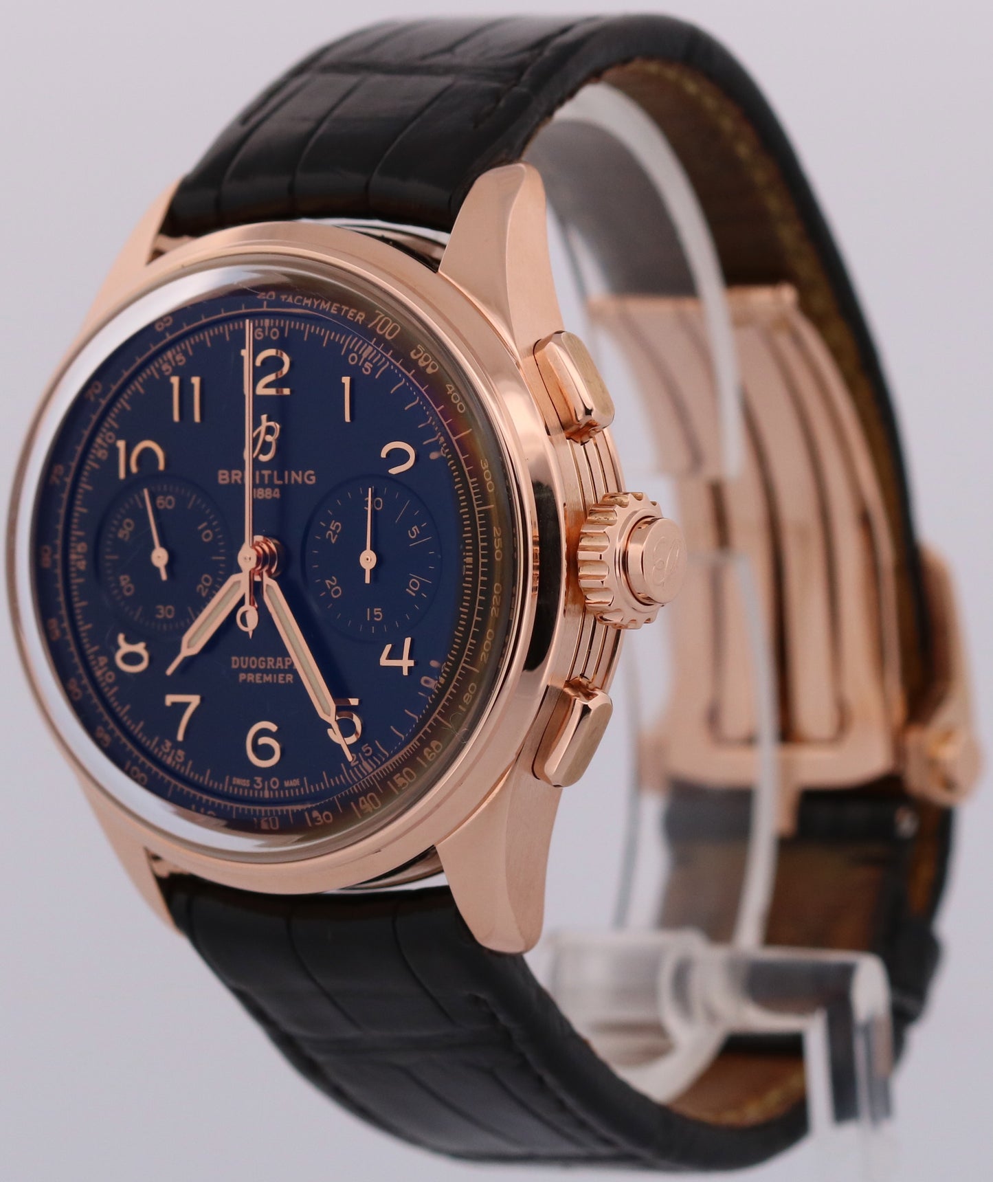 2021 PAPERS Breitling Premier B15 Duograph 18K Rose Gold 42mm Leather RB1510 BOX
