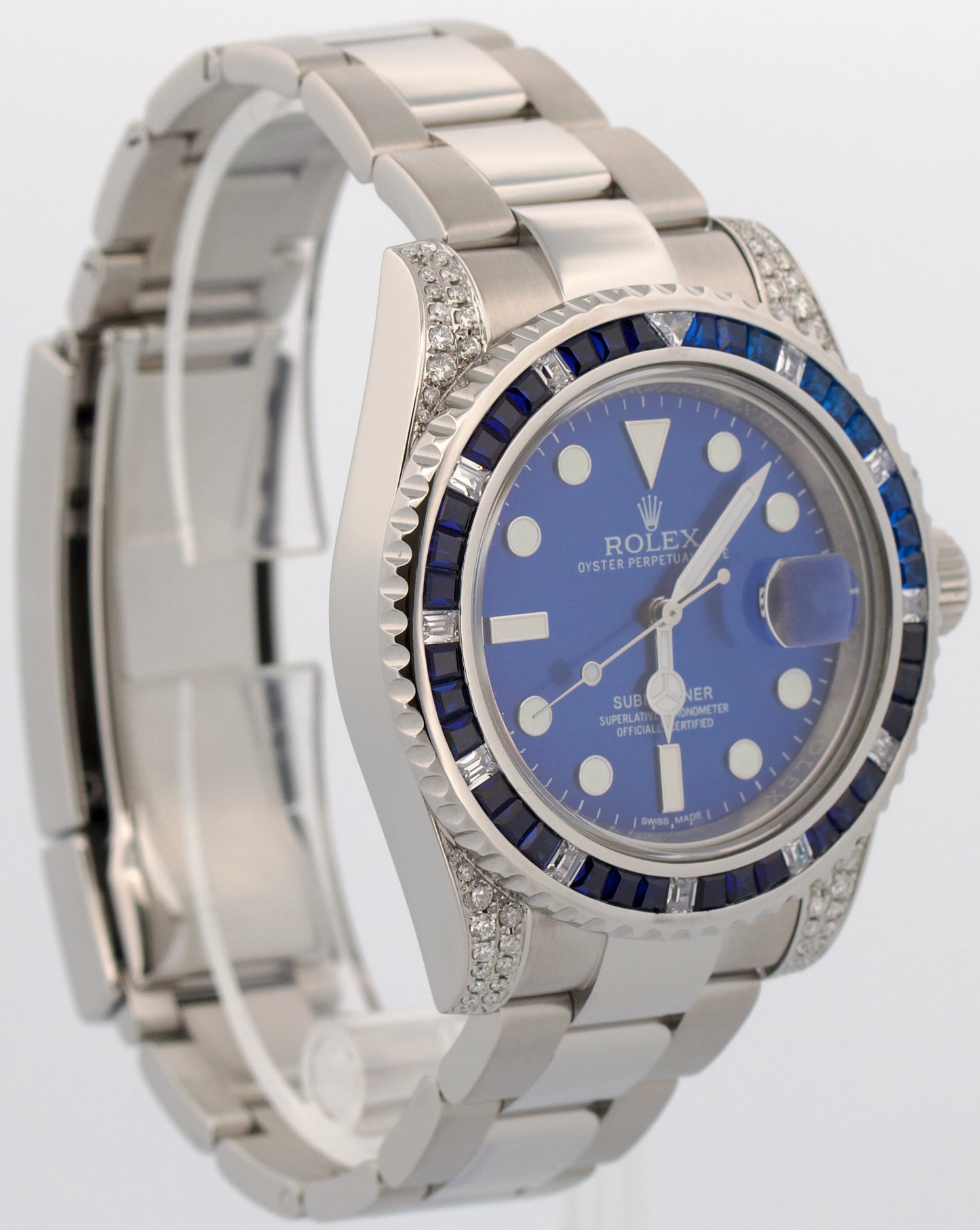 Rolex Submariner Date BLUE DIAMOND SAPPHIRE Stainless Steel 40mm Watch 116610
