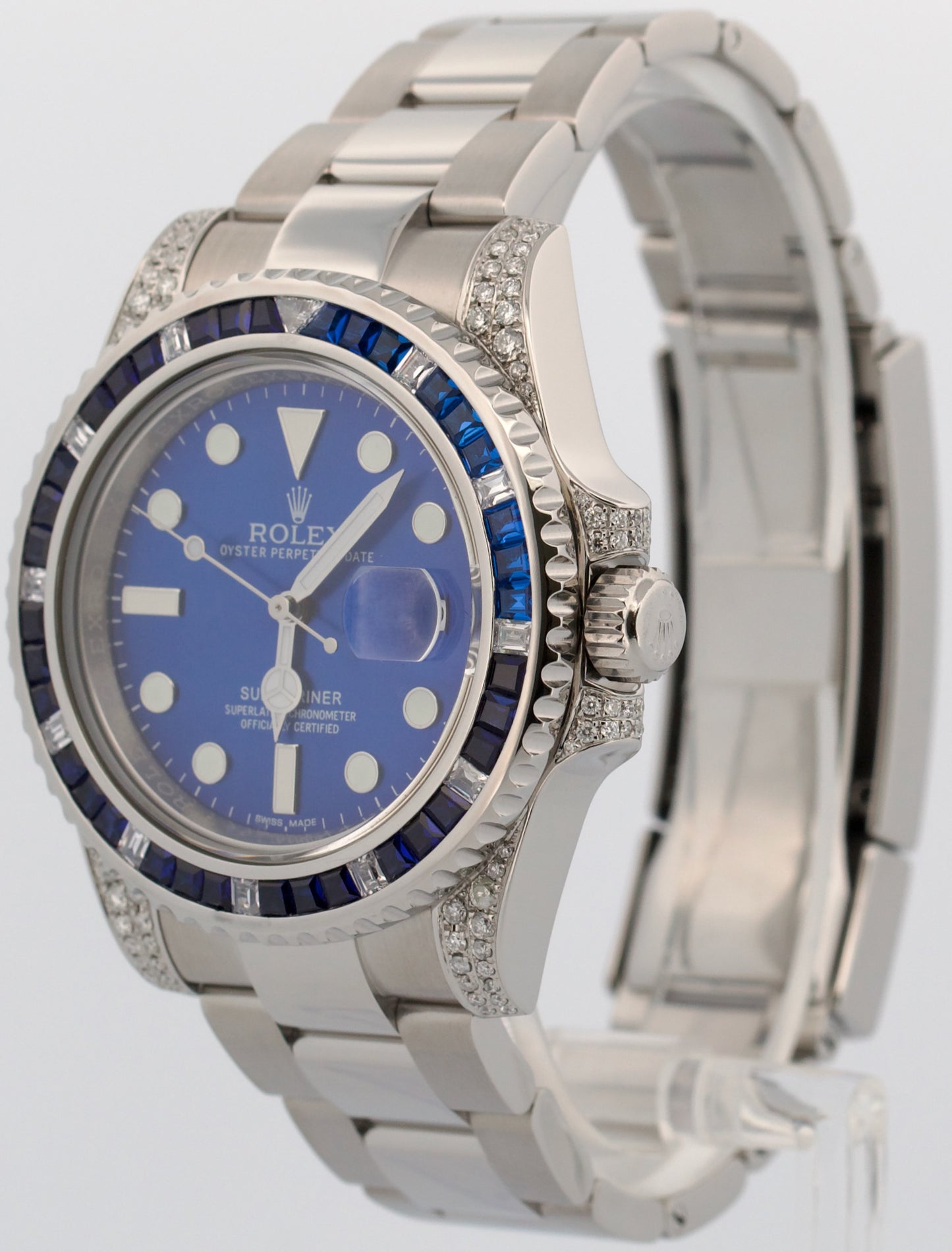 Rolex Submariner Date BLUE DIAMOND SAPPHIRE Stainless Steel 40mm Watch 116610