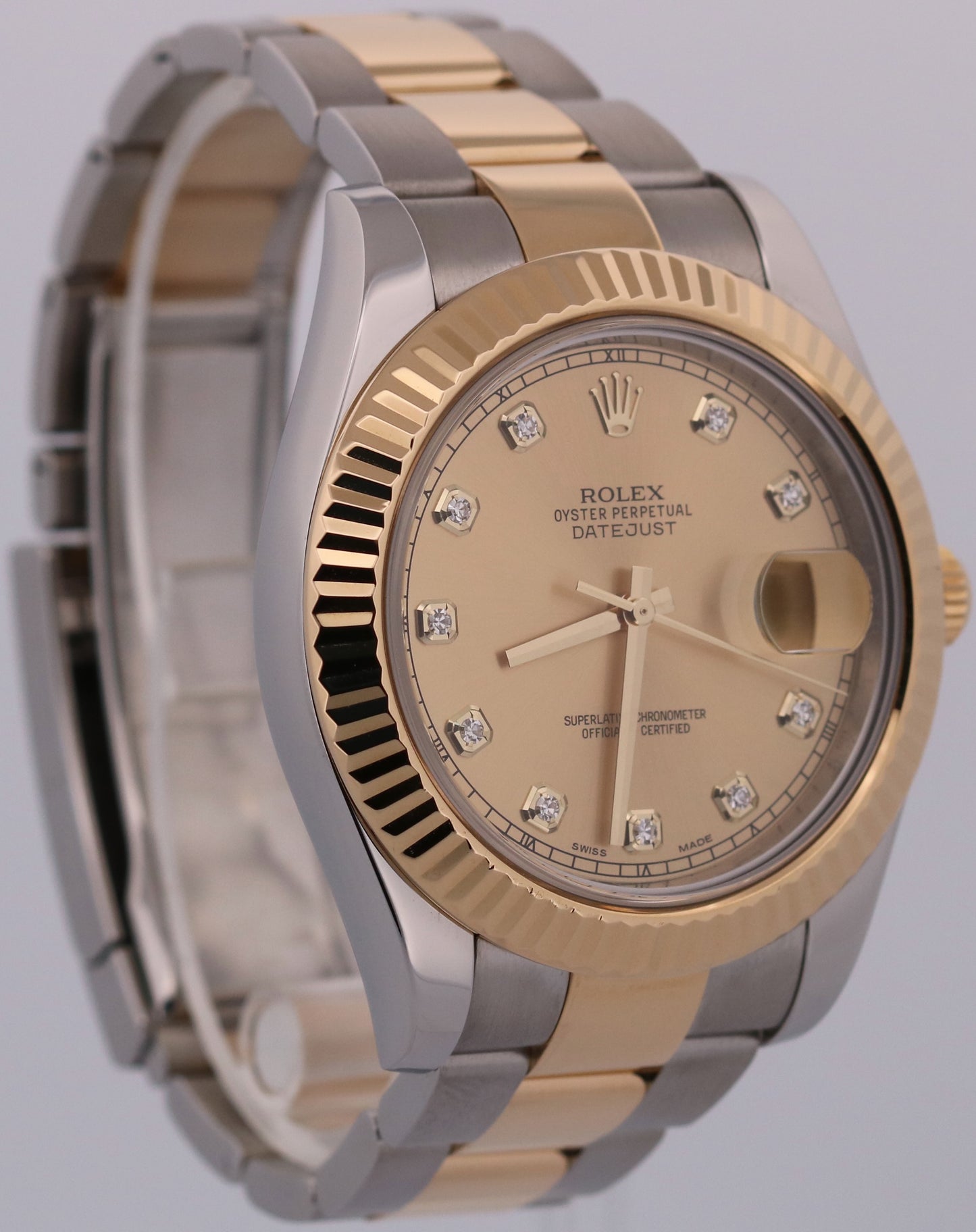 2016 PAPERS Rolex Datejust II CHAMPAGNE DIAMOND Steel 18K OYSTER 41mm 116333 BOX