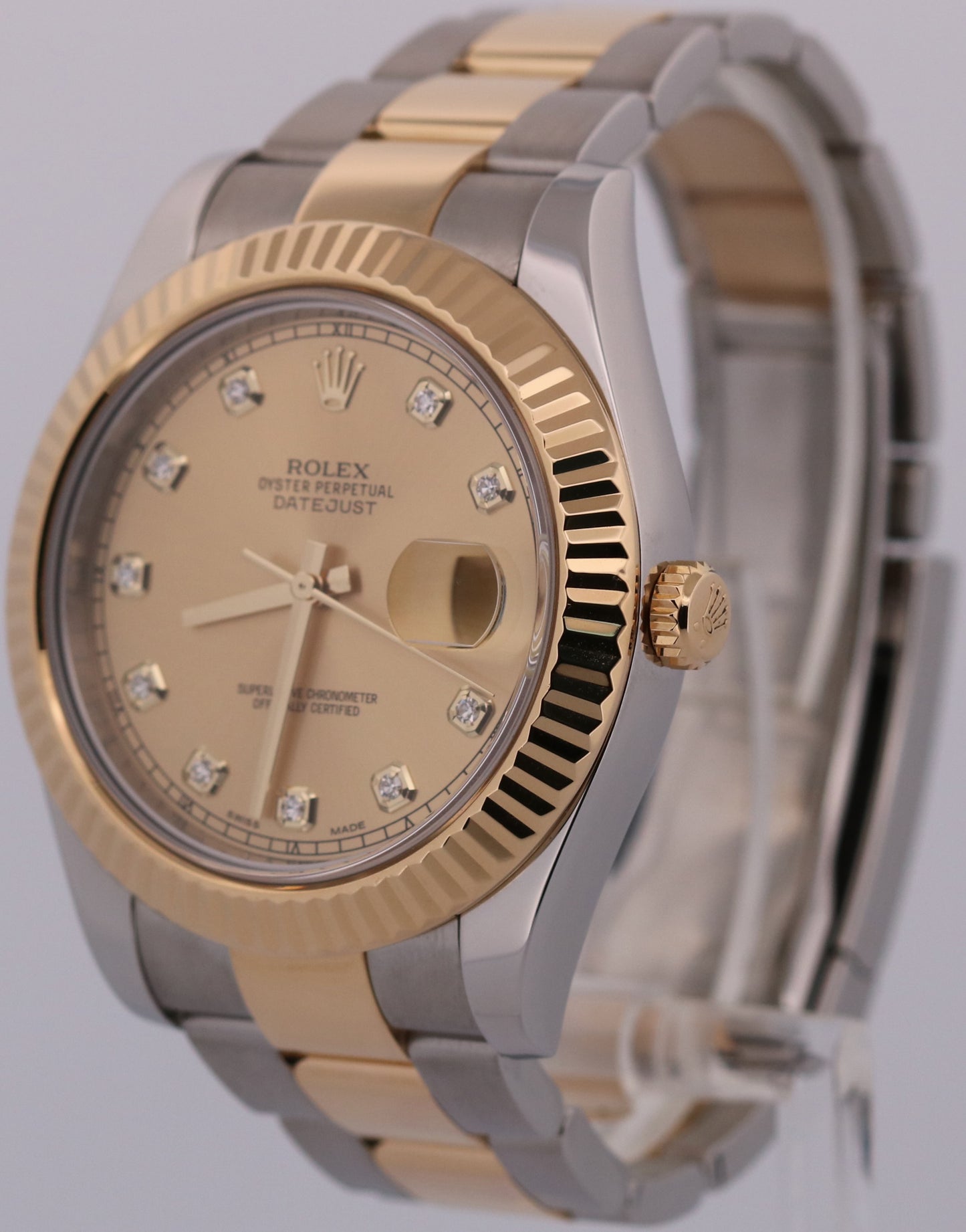 2016 PAPERS Rolex Datejust II CHAMPAGNE DIAMOND Steel 18K OYSTER 41mm 116333 BOX