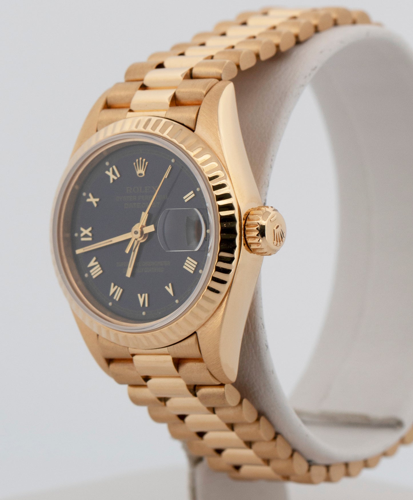 Ladies Rolex DateJust President BLUE ROMAN 18K Yellow Gold 26mm 69178 Watch
