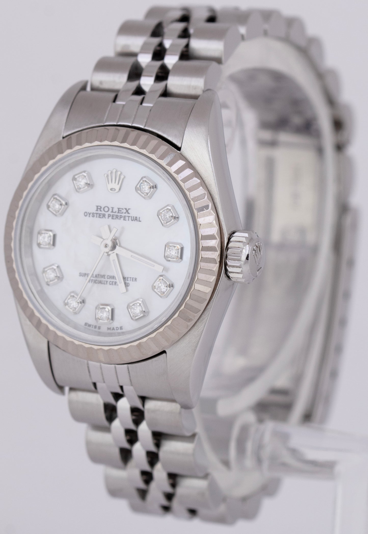 MINT Rolex Oyster Perpetual 24mm MOP DIAMOND Steel 18K Gold Jubilee Watch 67194