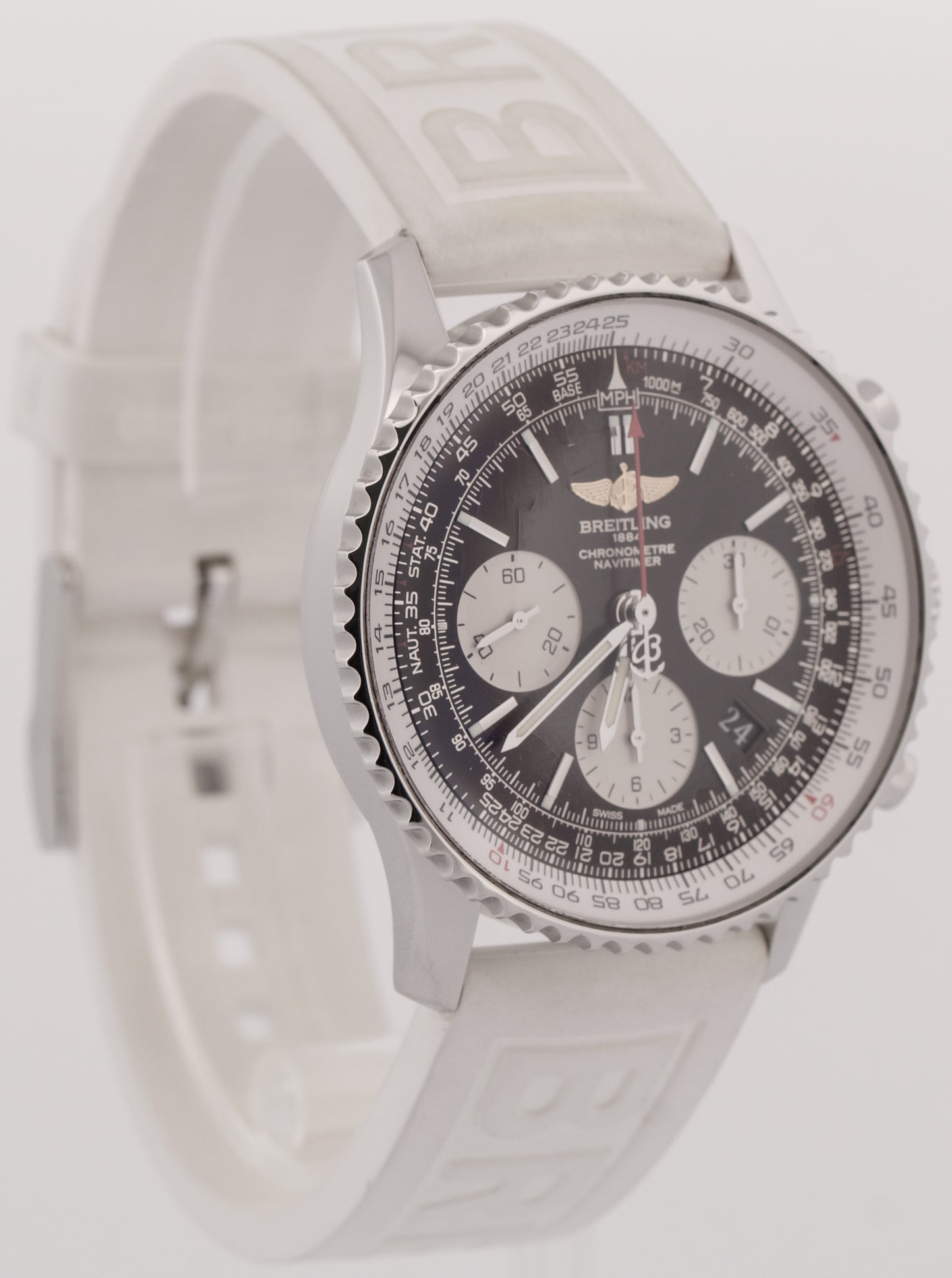 Breitling Navitimer B01 43mm Steel BLACK White Rubber Chronograph Watch AB0120
