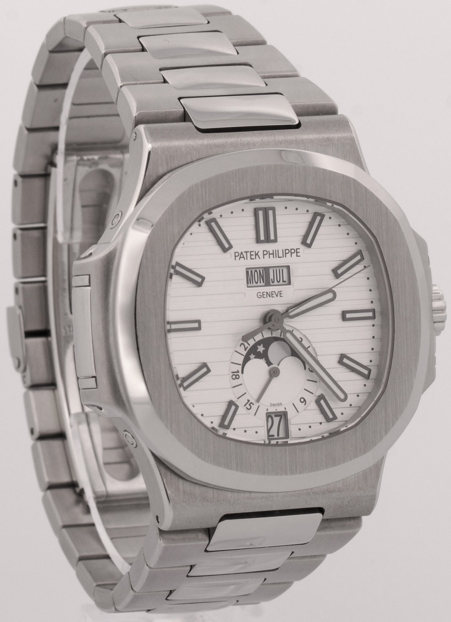 2016 PAPERS Patek Philippe Nautilus Moonphase WHITE Steel 40.5mm 5726/1A-010 BOX