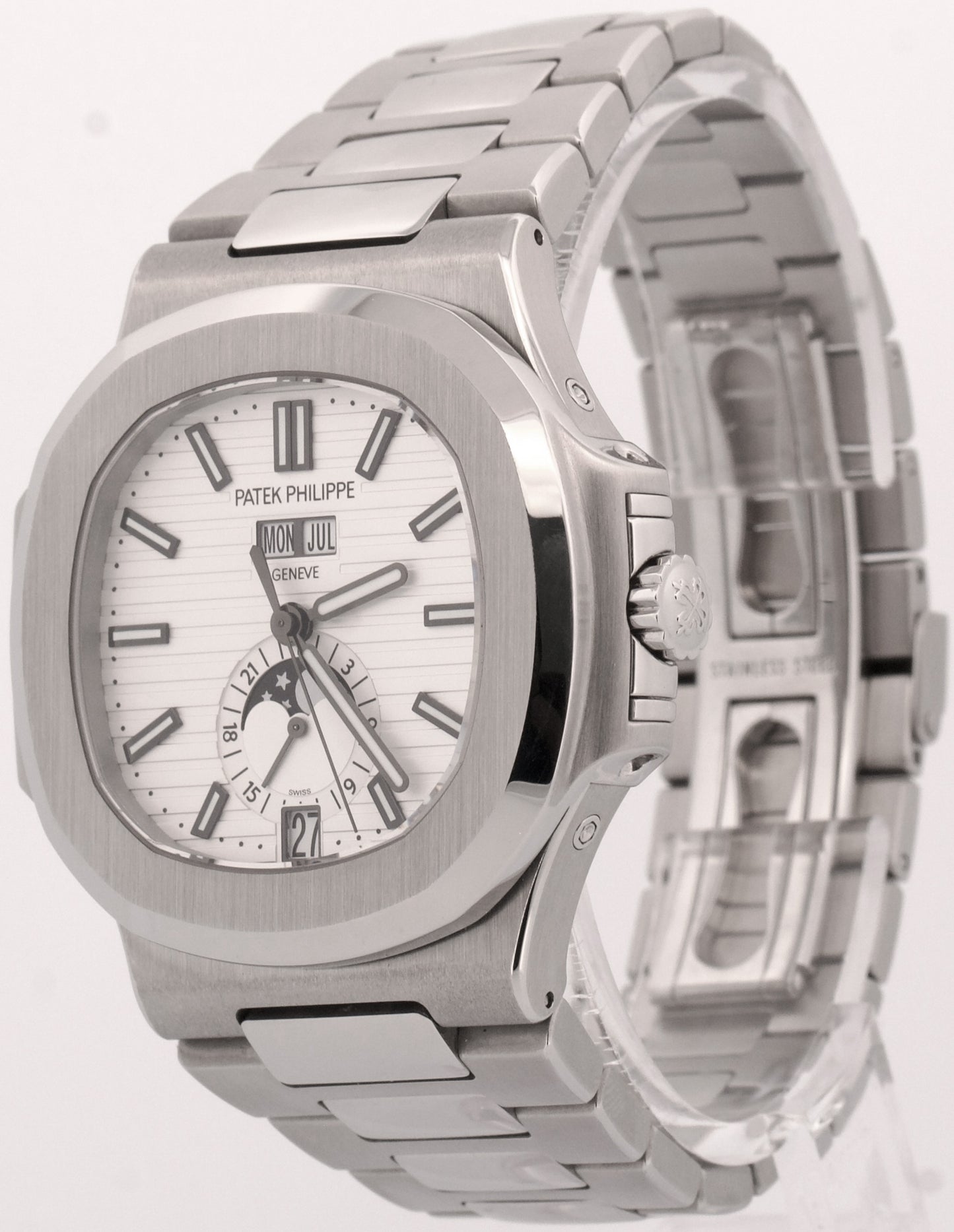 2016 PAPERS Patek Philippe Nautilus Moonphase WHITE Steel 40.5mm 5726/1A-010 BOX