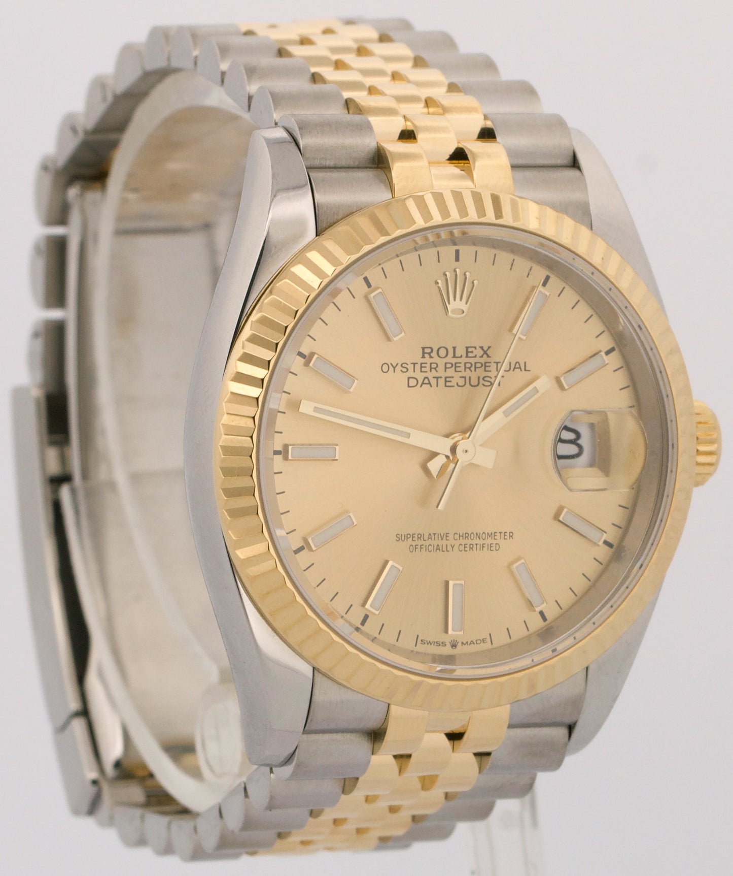 Rolex DateJust CHAMPAGNE Fluted 36mm Steel 18K Yellow Gold JUBILEE Watch 126233