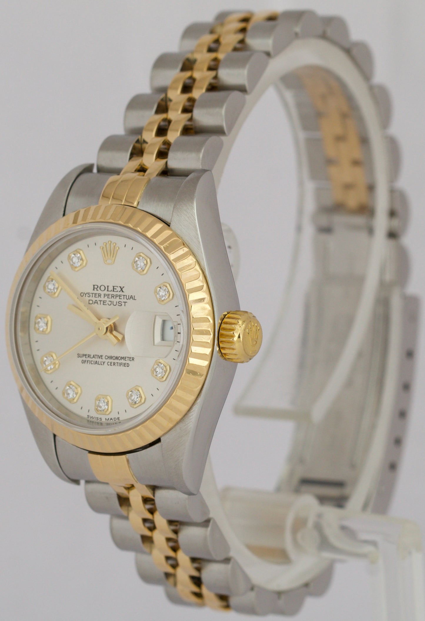 2001 Ladies Rolex DateJust SILVER DIAMOND 18K Gold NO-HOLES 26mm JUBILEE 79173