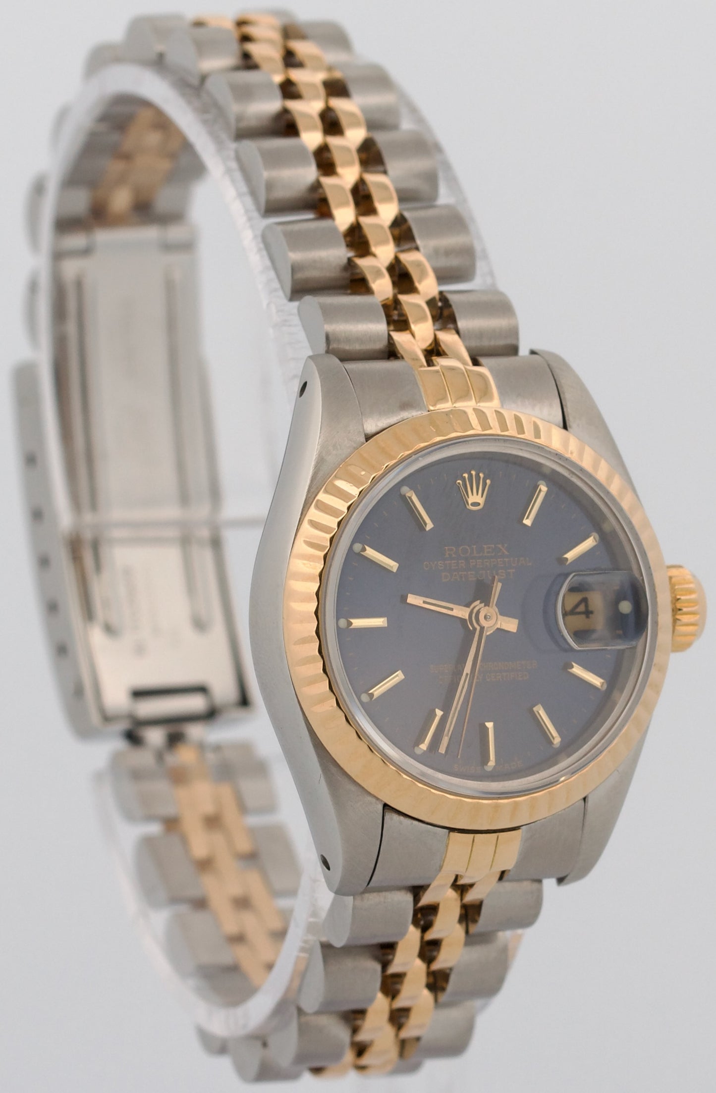 Ladies Rolex DateJust 26mm BLUE 18K Yellow Gold Steel Fluted JUBILEE 69173 Watch