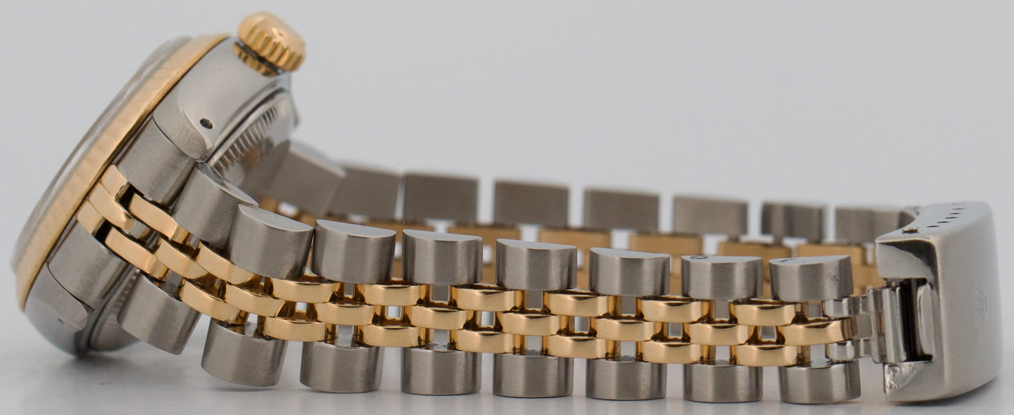 Ladies Rolex DateJust 26mm BLUE 18K Yellow Gold Steel Fluted JUBILEE 69173 Watch