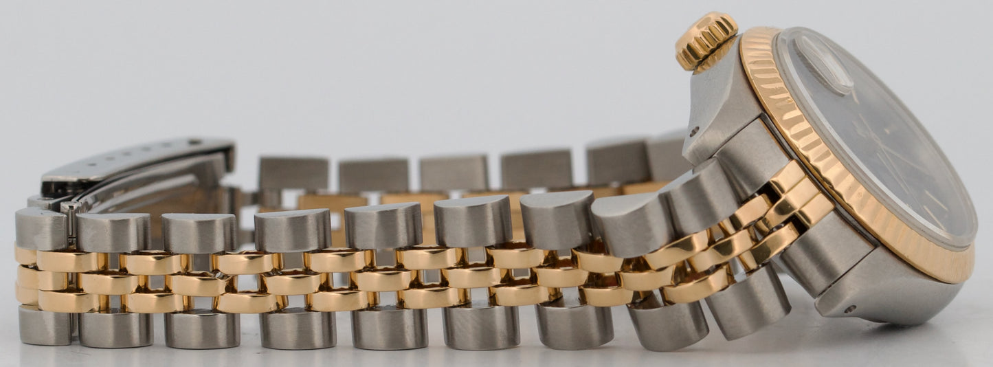 Ladies Rolex DateJust 26mm BLUE 18K Yellow Gold Steel Fluted JUBILEE 69173 Watch