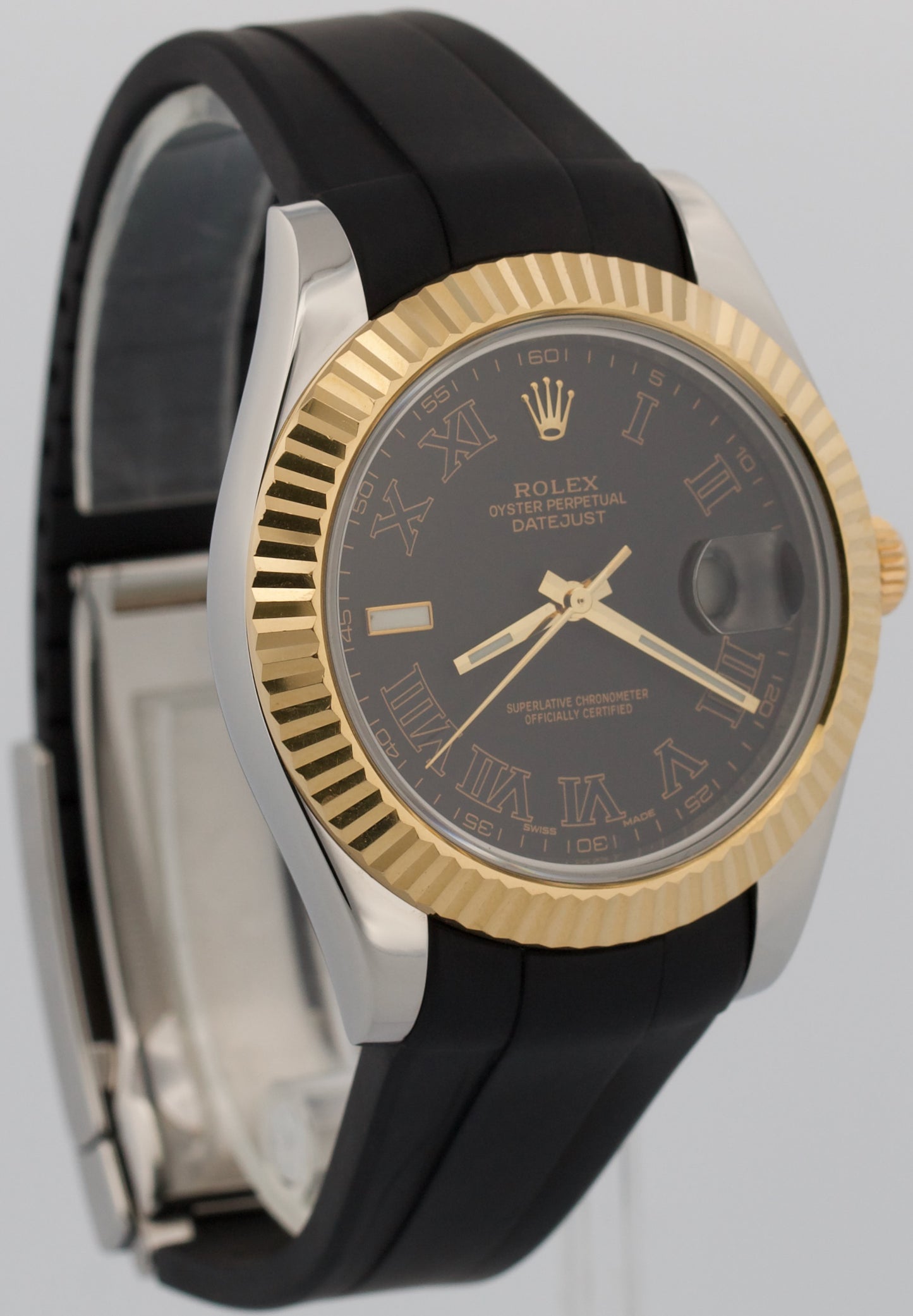 Rolex Datejust II 2 MATTE BLACK ROMAN 18K Yellow Gold Steel 41mm 116333 BOX