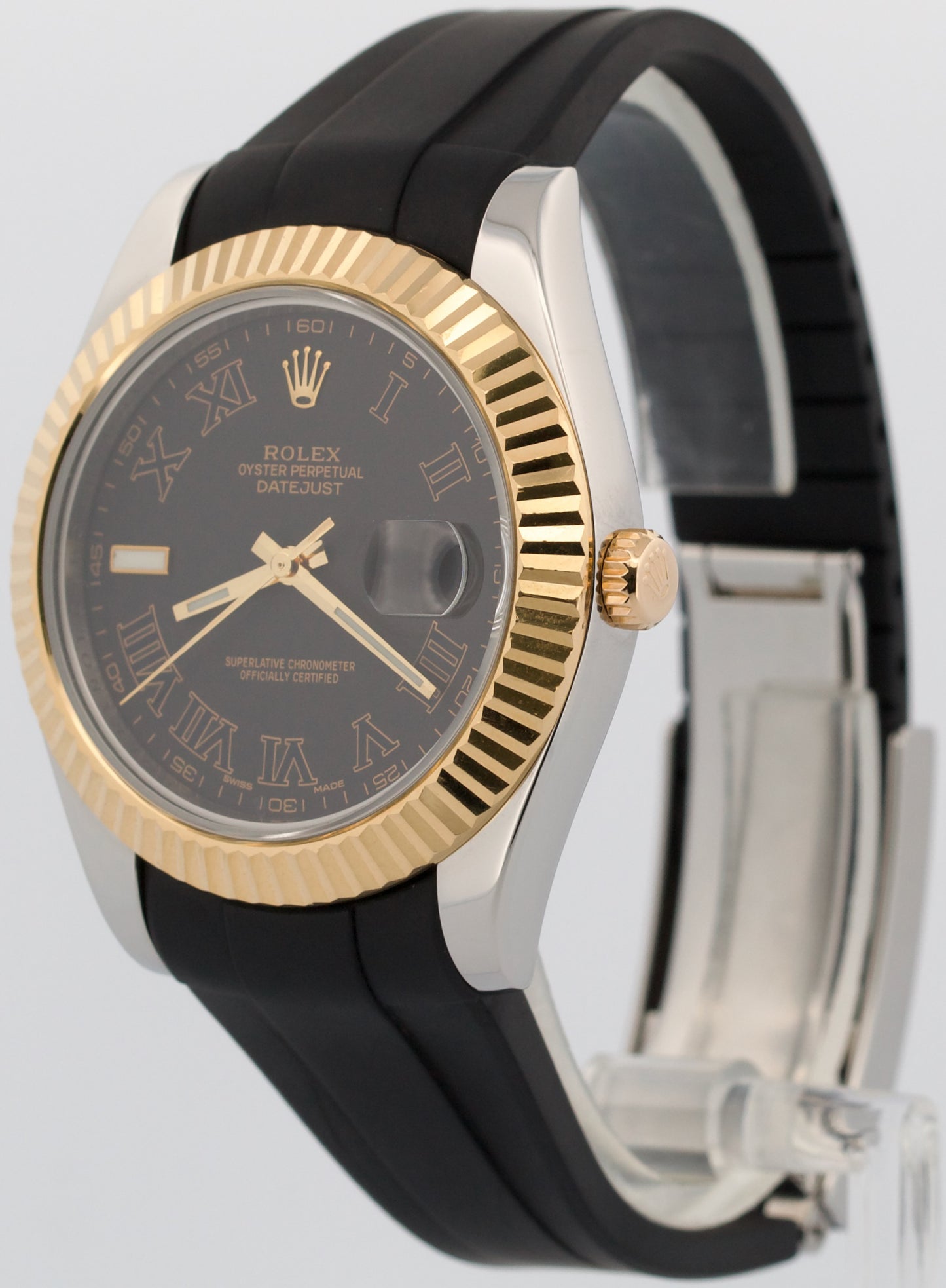 Rolex Datejust II 2 MATTE BLACK ROMAN 18K Yellow Gold Steel 41mm 116333 BOX