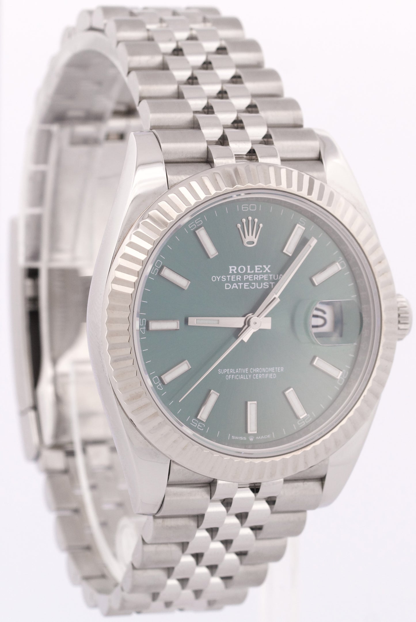 2025 PAPERS Rolex DateJust 41 MINT GREEN 18K Gold Steel 41mm JUBILEE 126334 BOX