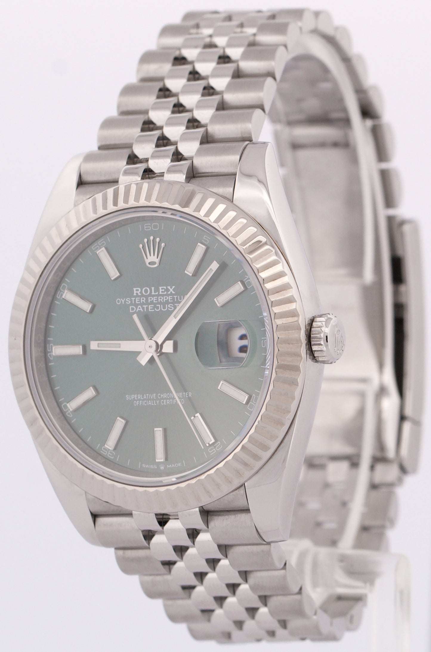 2025 PAPERS Rolex DateJust 41 MINT GREEN 18K Gold Steel 41mm JUBILEE 126334 BOX