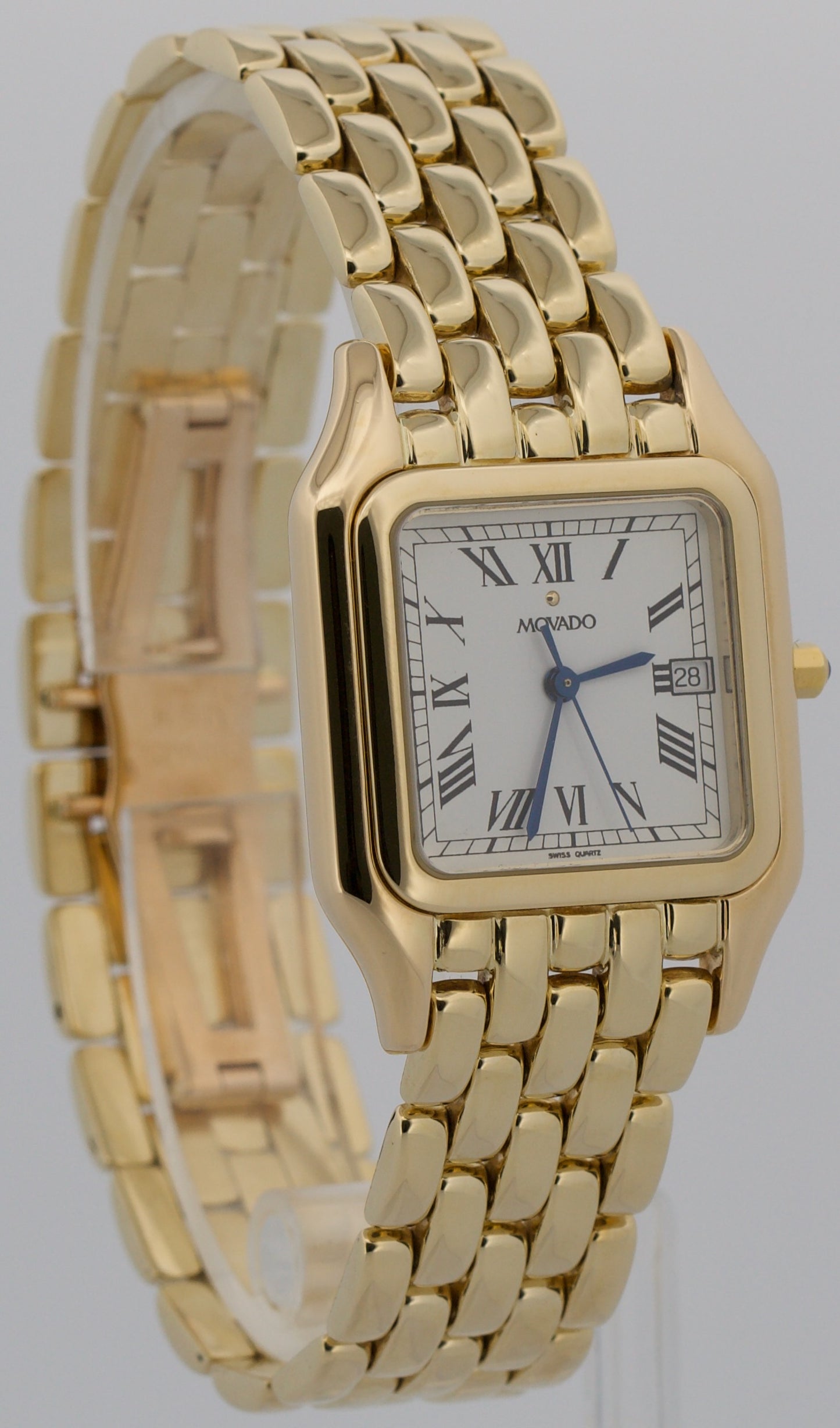 Ladies Movado Panthere WHITE ROMAN 14K Yellow Gold Quartz 29mm 74E19670 Watch