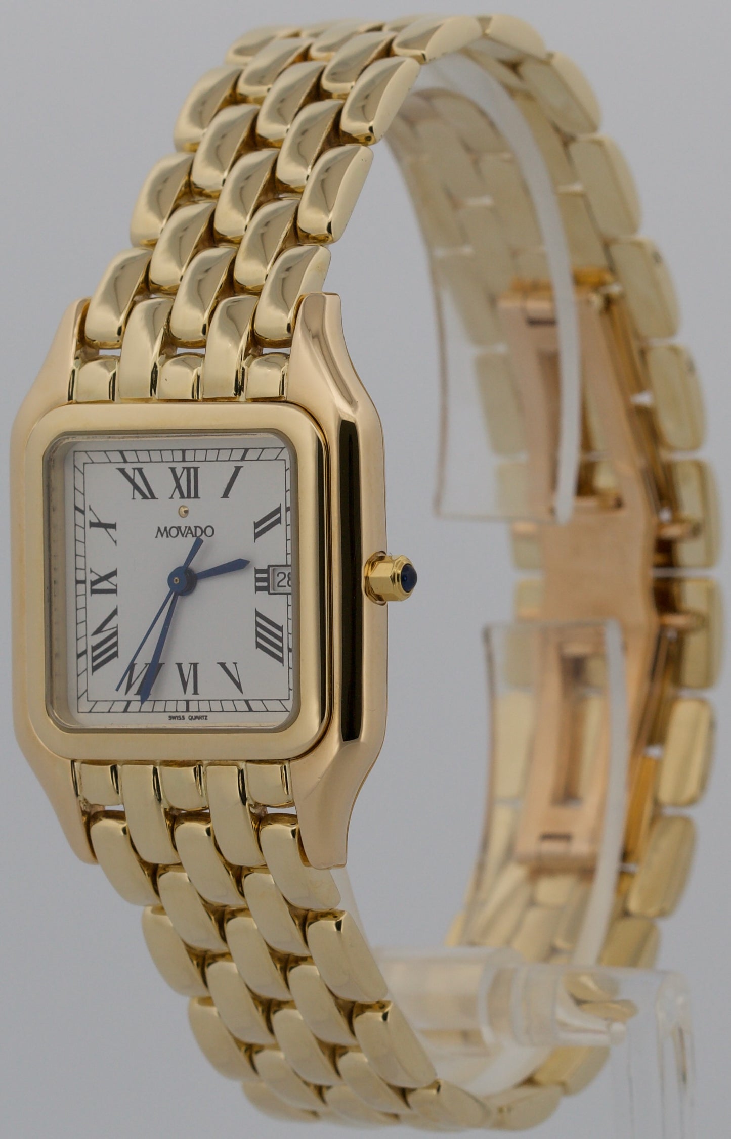 Ladies Movado Panthere WHITE ROMAN 14K Yellow Gold Quartz 29mm 74E19670 Watch