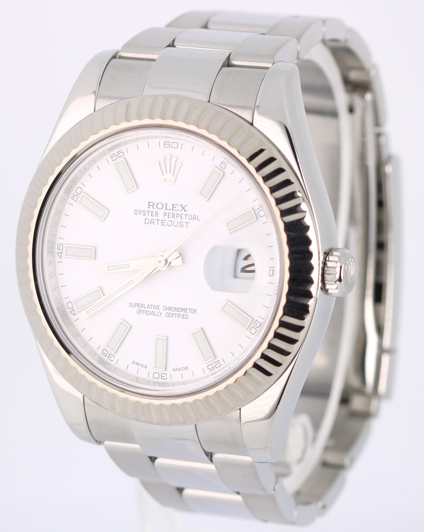 2012 PAPERS Rolex Datejust 41 Stainless Steel White 41mm 116334 Fluted Watch BOX